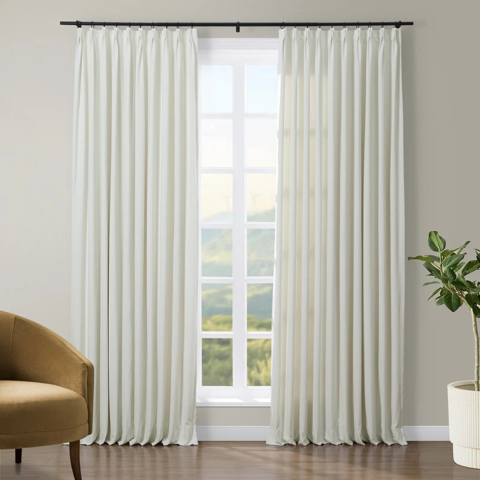 Premium Velvet Curtains - Blackout Thermal Insulated Pleated Drapes for Living Room & Bedroom - Soft Luxury Window Treatments for Home Decor & Noise Reduction