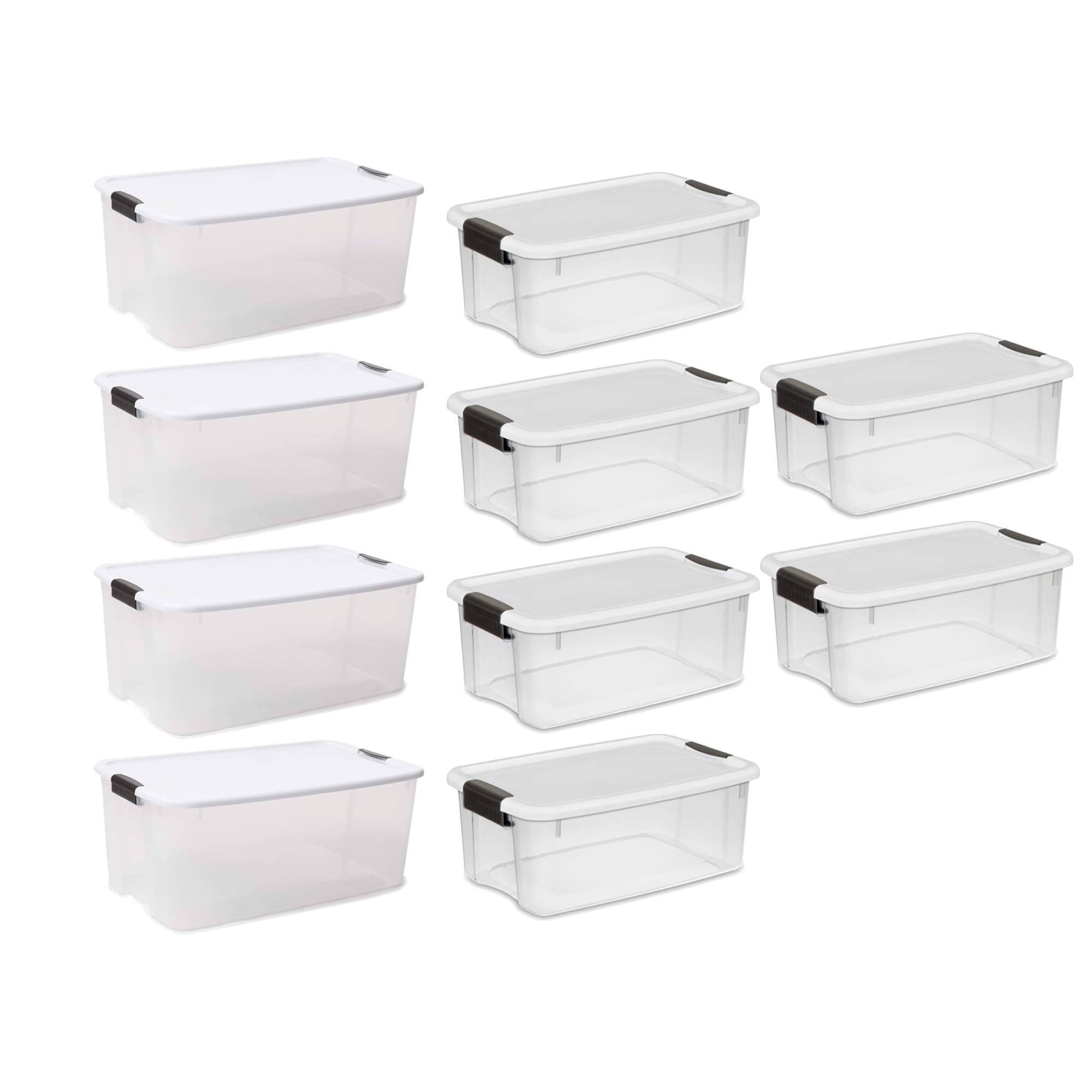 Sterilite 4-Pack 116 Quart & 6-Pack 18 Quart Heavy Duty Clear Stackable Storage Bins with Latch Lids - Plastic Organizing Containers for Closet, Garage, and Home Organization