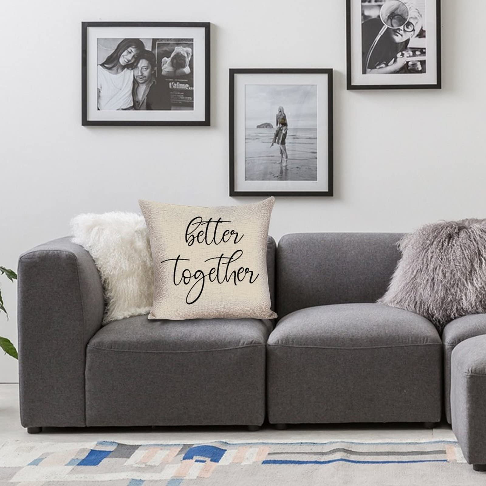 Better Together Linen Throw Pillow Covers 20x20 Inch - Farmhouse Decorative Square Cushion Covers for Sofa, Couch, Bed & Living Room - Perfect for Home Decor, Cozy Accents & Seasonal Styling