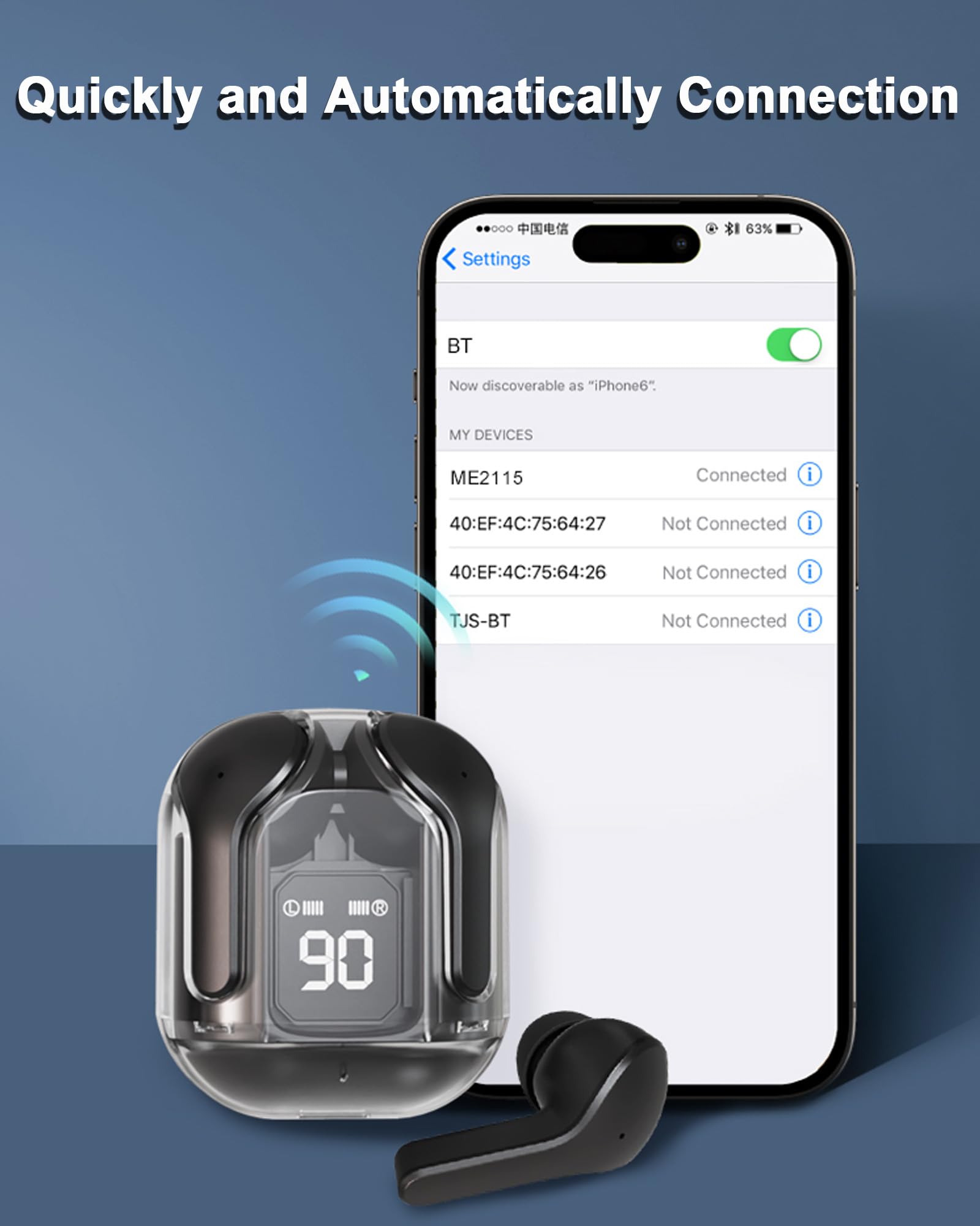Wireless Bluetooth Earbuds with Deep Bass, ENC Noise Cancelling & HiFi Stereo Sound | Touch Control, IPX5 Waterproof & Dual Mic | Translucent Charging Case | Compatible with Android/iOS Phones, Laptops & Tablets | Perfect for Workouts, Commuting & Online Meetings