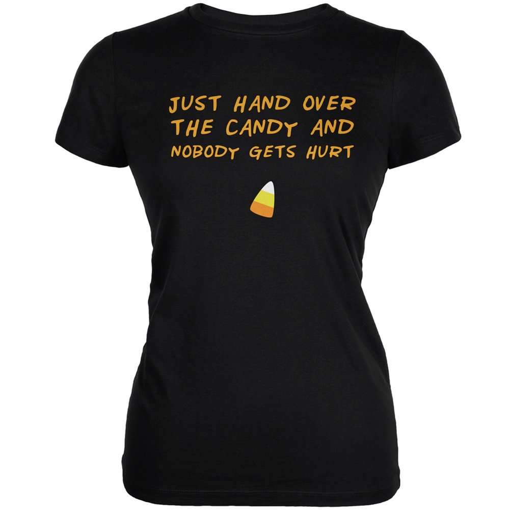 Halloween Just Hand Over The Candy Black Juniors Soft Cotton T-Shirt - Fun Costume Party Outfit for Trick or Treating
