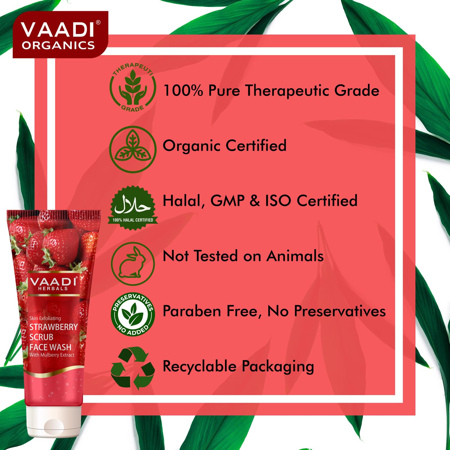 Vaadi Herbals Strawberry Face Scrub with Mulberry Extract - Exfoliating & Brightening Facial Cleanser (4 x 60ml Value Pack) - Perfect for Daily Skincare Routine & Glowing Skin