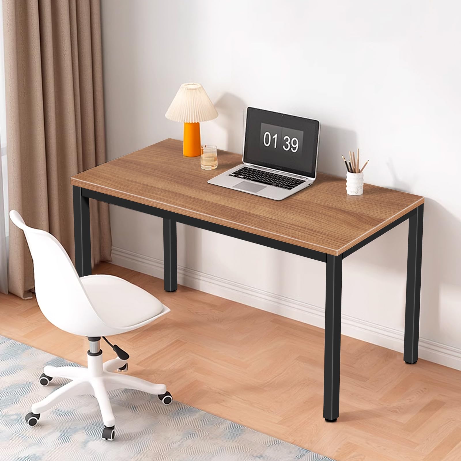 24x48 Inches Large Modern Industrial Writing Computer Desk - Simple Study & Laptop Table for Home Office (Brown) | Perfect for Small Spaces, Remote Work & Notebook Use