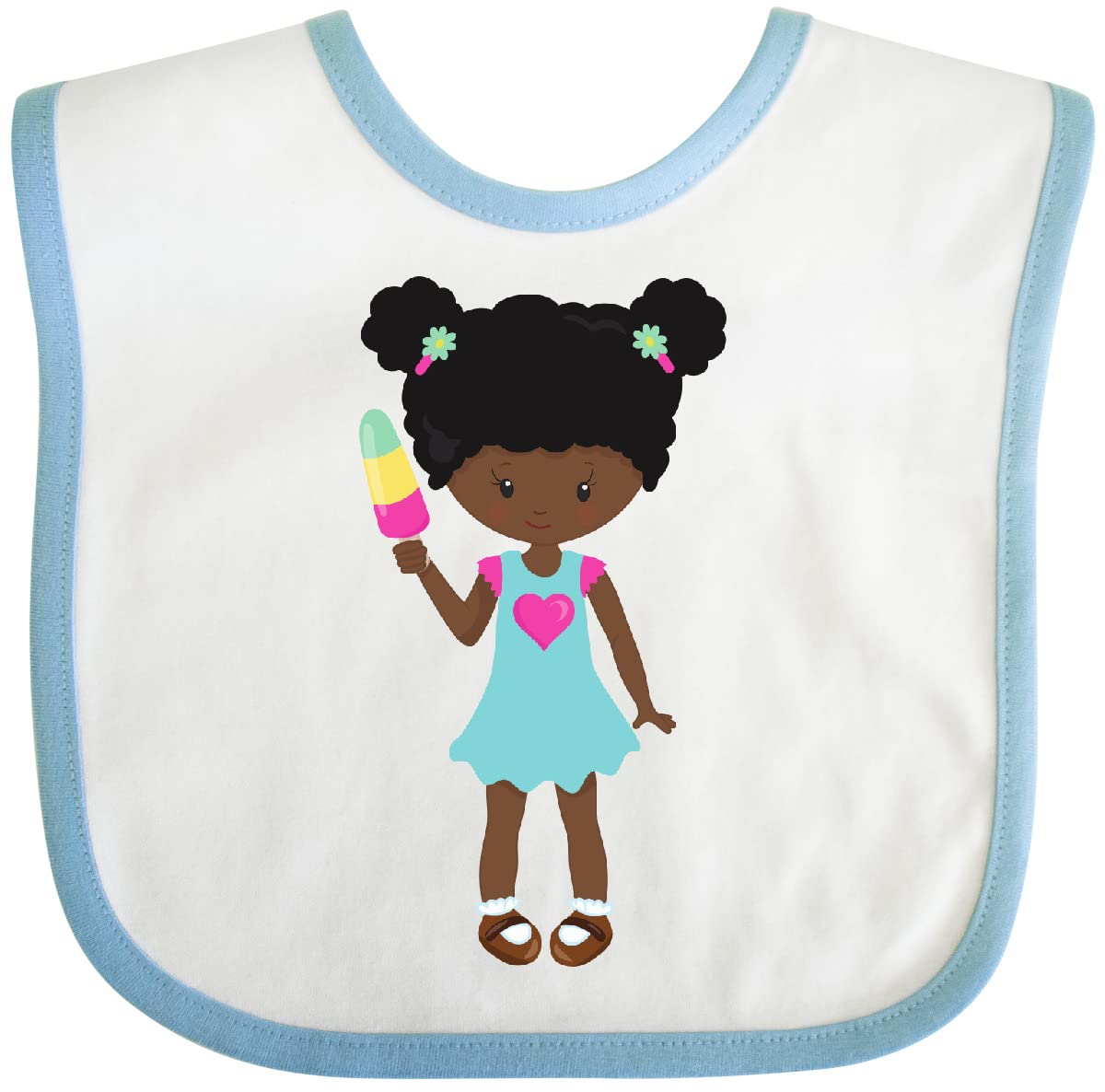 Inktastic African American Girl with Ice Cream Print Baby Bib - Cute & Soft Drool Bib for Toddlers - Perfect for Feeding, Daycare & Photo Shoots