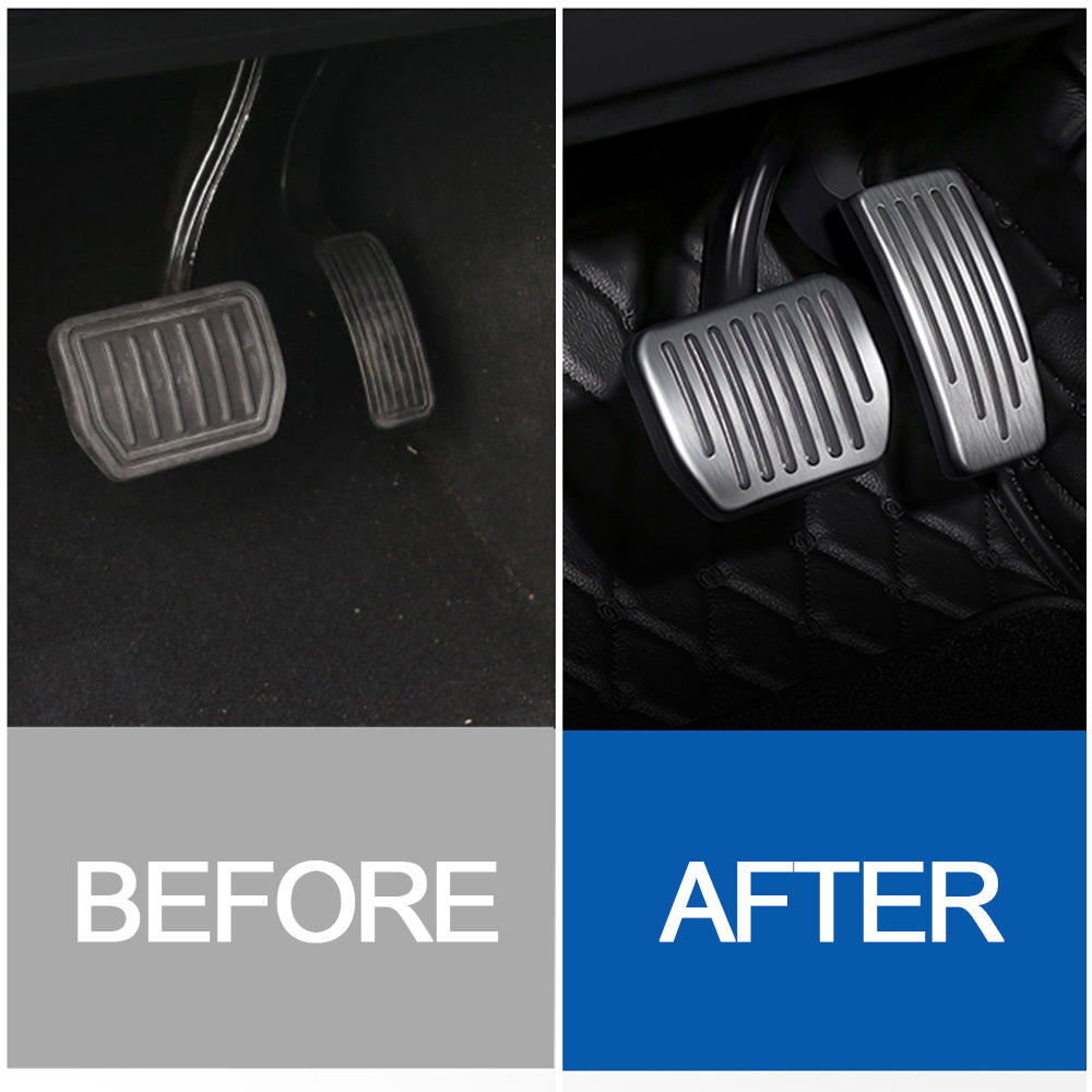 EVBASE Non-Slip Brake Pedal Covers for Tesla Model 3 & Y - Silver Aluminum Alloy Anti-Slip Foot Pedals | Tesla Accessories | Perfect for Driving Safety & Interior Customization