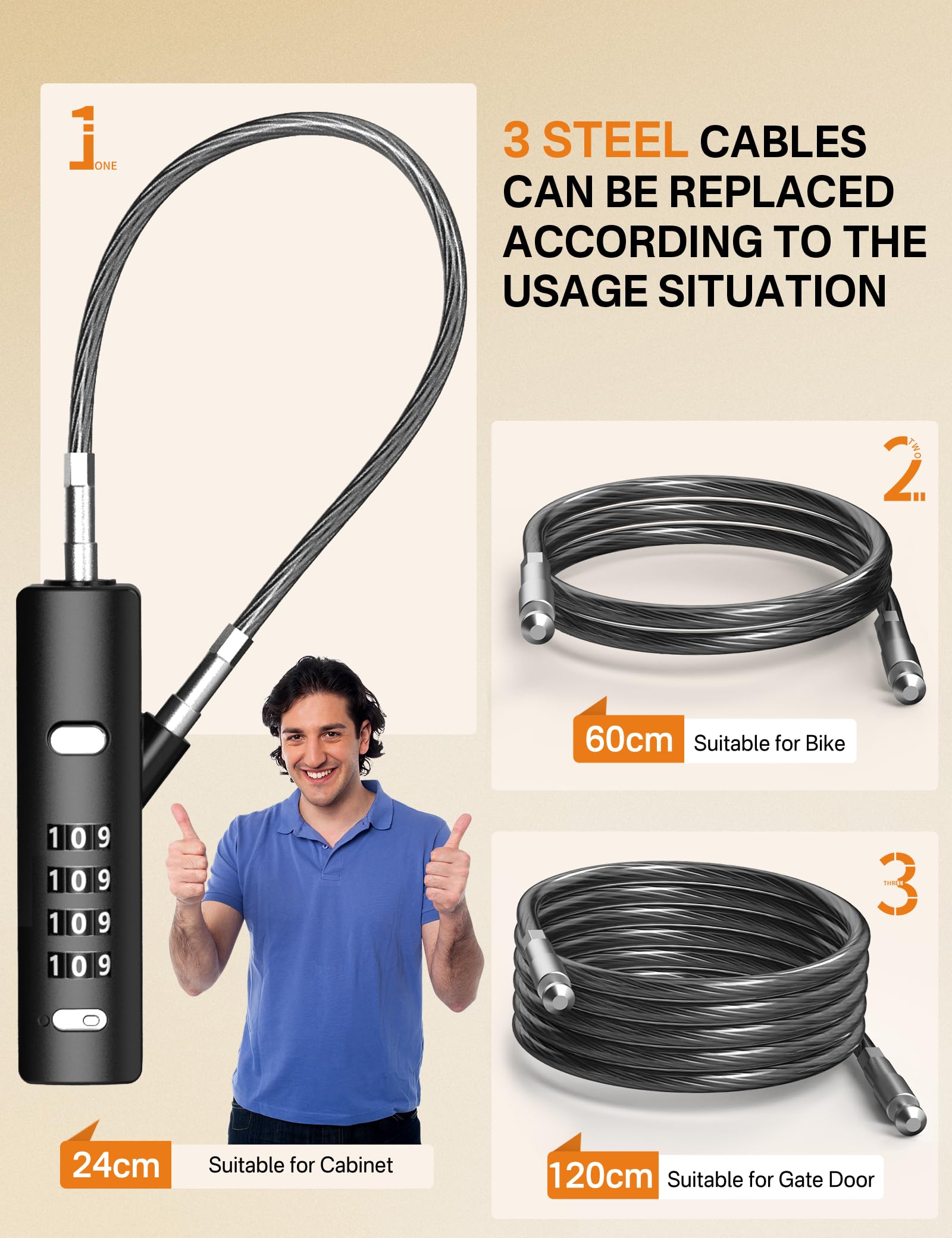 Secure Cable Luggage Lock with 3 Adjustable Steel Cables (9