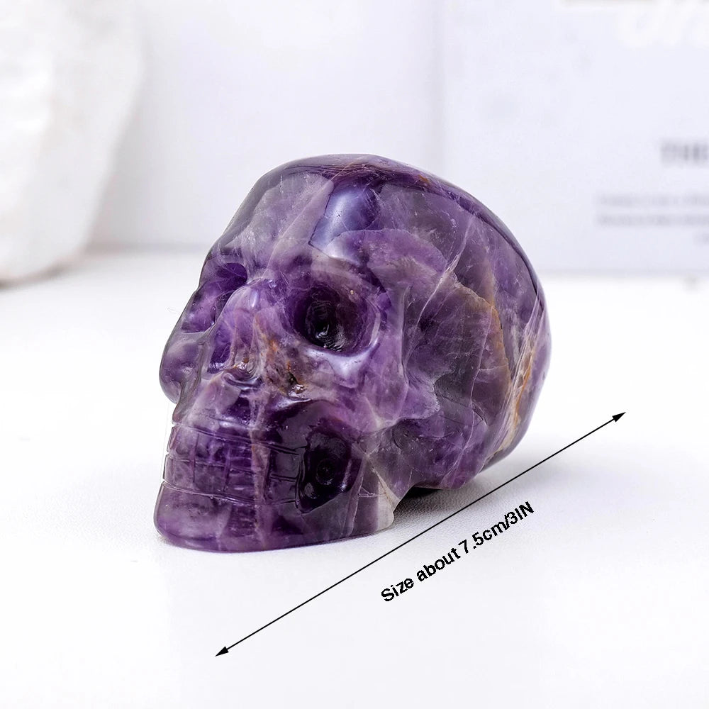 Hand Carved Natural Amethyst Crystal Skull Statue - Feng Shui Healing Decor, Reiki Energy Stone, Unique Home & Desk Ornament - Perfect for Meditation Spaces, Spiritual Gifts & Crystal Collections