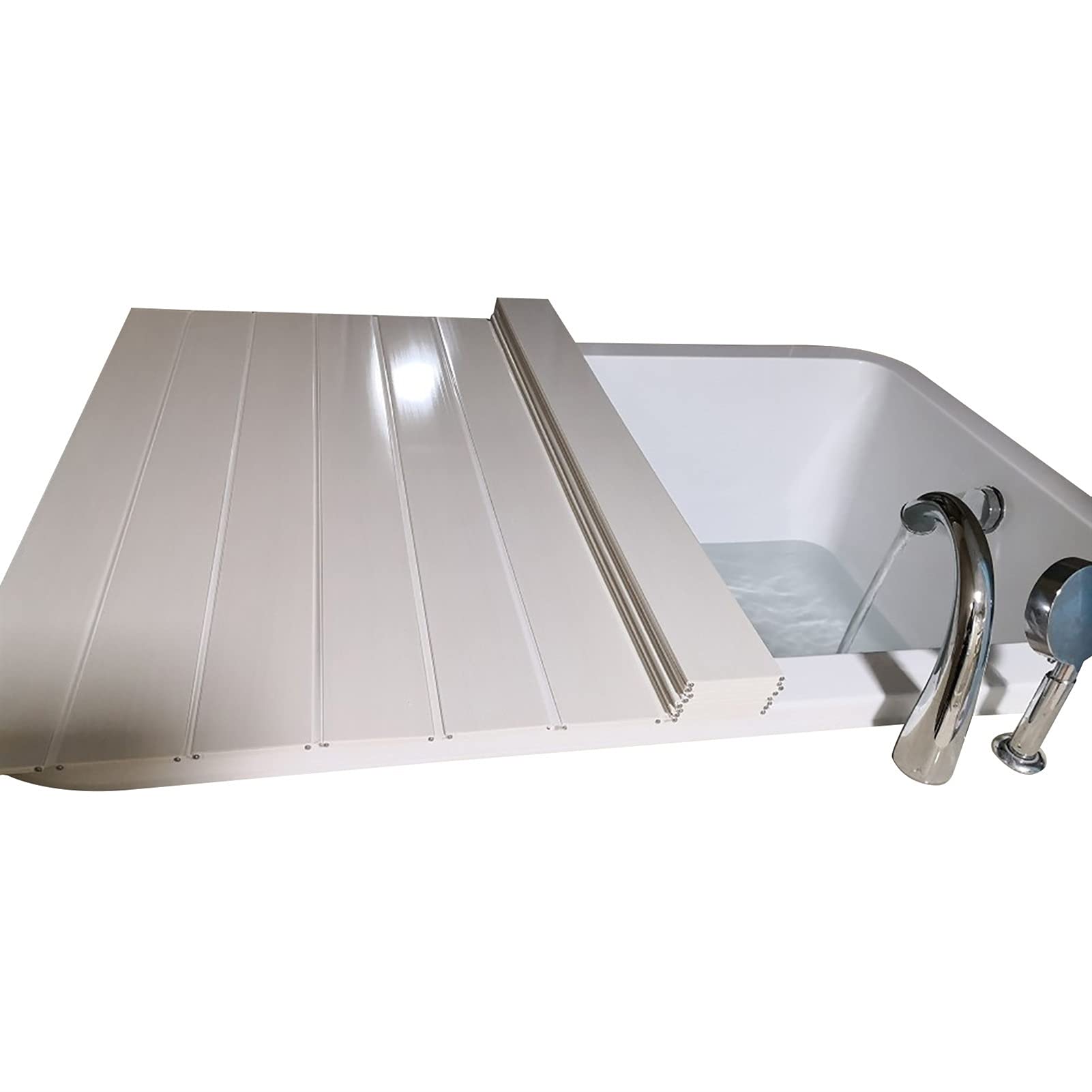 Bathtub Tray Cover - Foldable PVC Dustproof Bath Lid, White 51