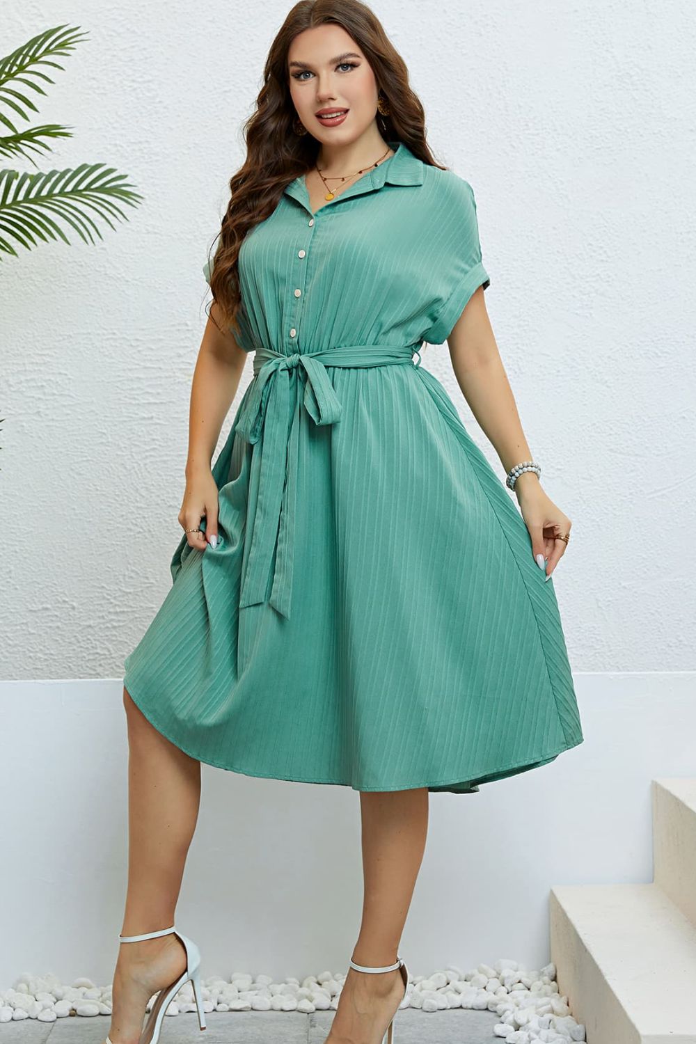 Plus Size Button Down Tie Waist Resort Shirt Dress for Women - Casual Beach Cover Up, Summer Vacation Outfit & Boho Chic Style
