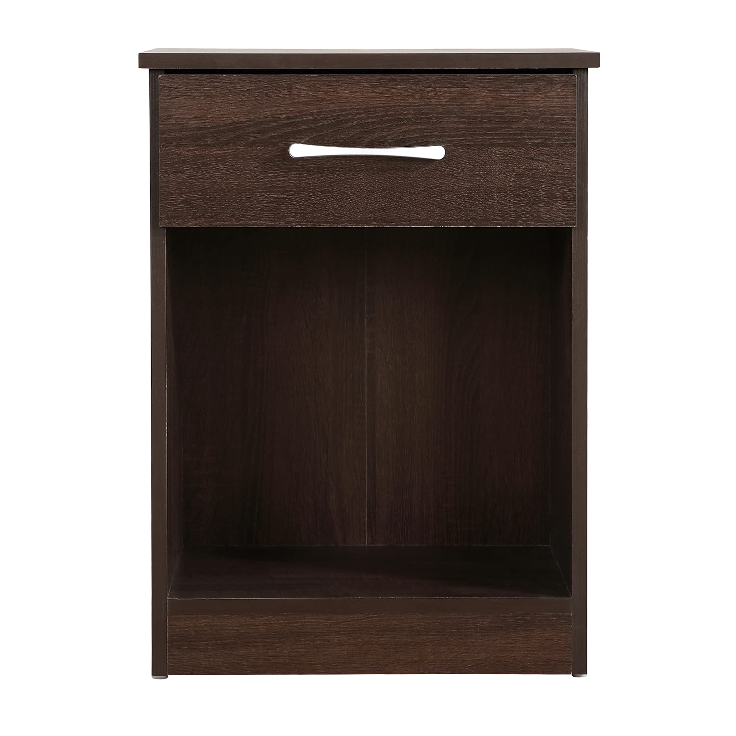 Modern 1-Drawer Nightstand - Wenge Finish Bedside Table for Bedroom & Living Room (24