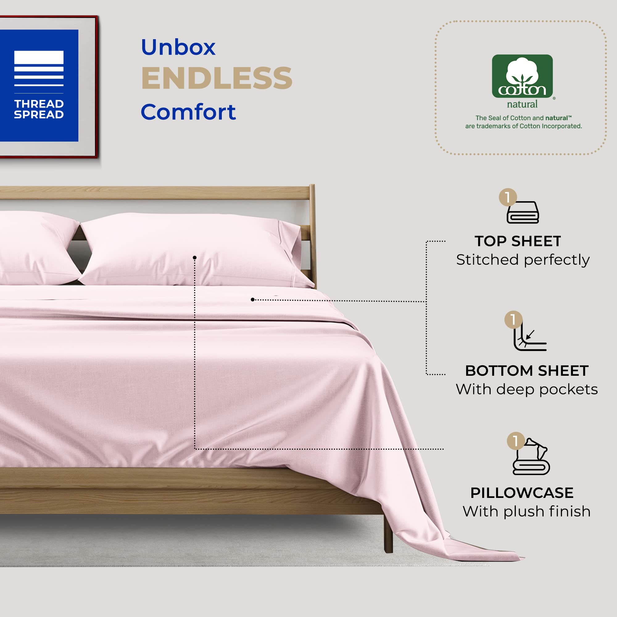 Premium 400 Thread Count 100% Cotton Twin Sheet Set - 3 Piece Cooling Luxury Sateen Bed Sheets with Deep Pockets for Easy Fit, Soft & Breathable Dorm Room Essentials (Blush Pink) | Perfect for College Dorm, Guest Room & Cozy Bedroom Decor