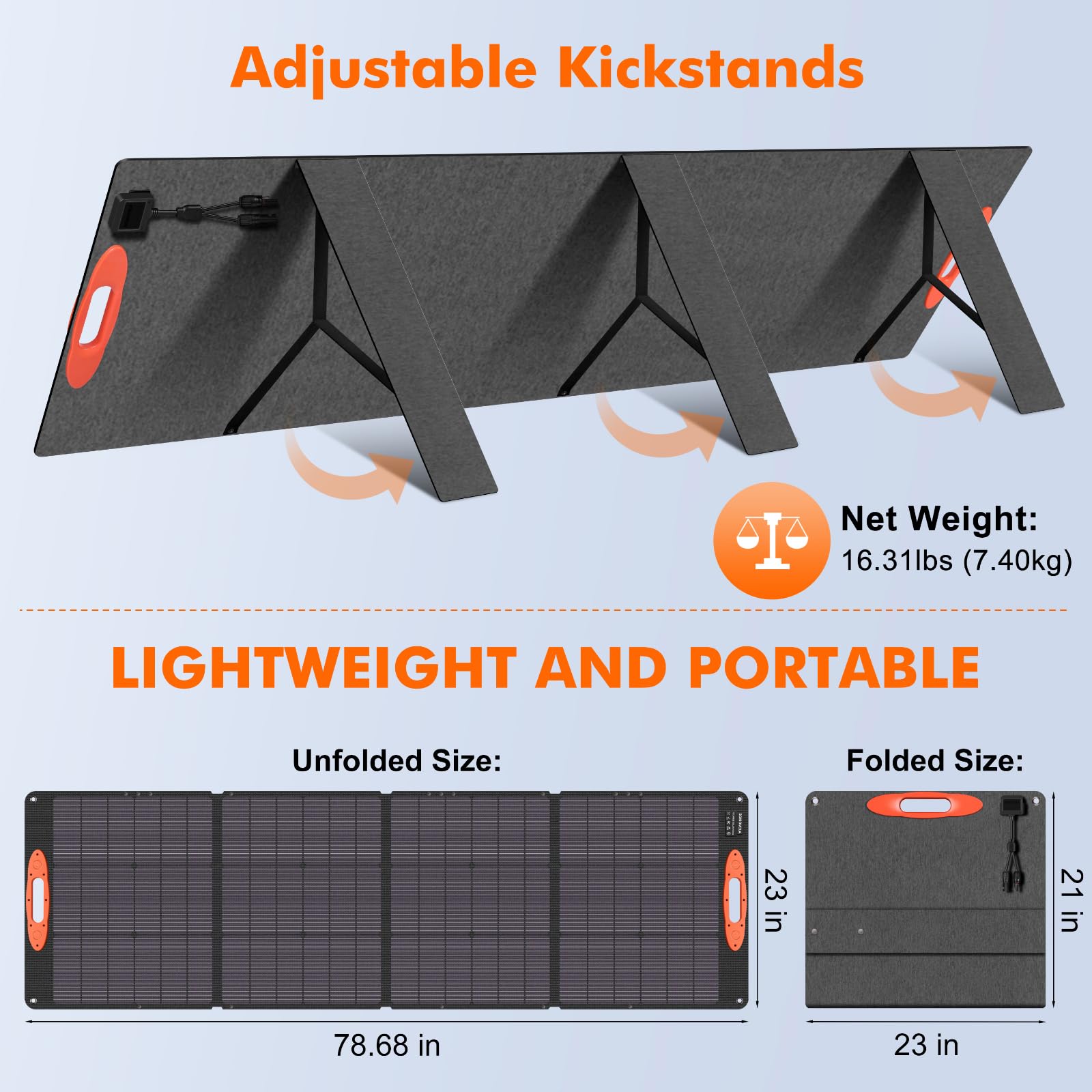 200W Portable Solar Panel for Power Station - 20V Foldable Solar Charger with 25% High Efficiency & IP68 Waterproof - Perfect for Outdoor Camping, RV Trips, Emergency Power & Off-Grid Living
