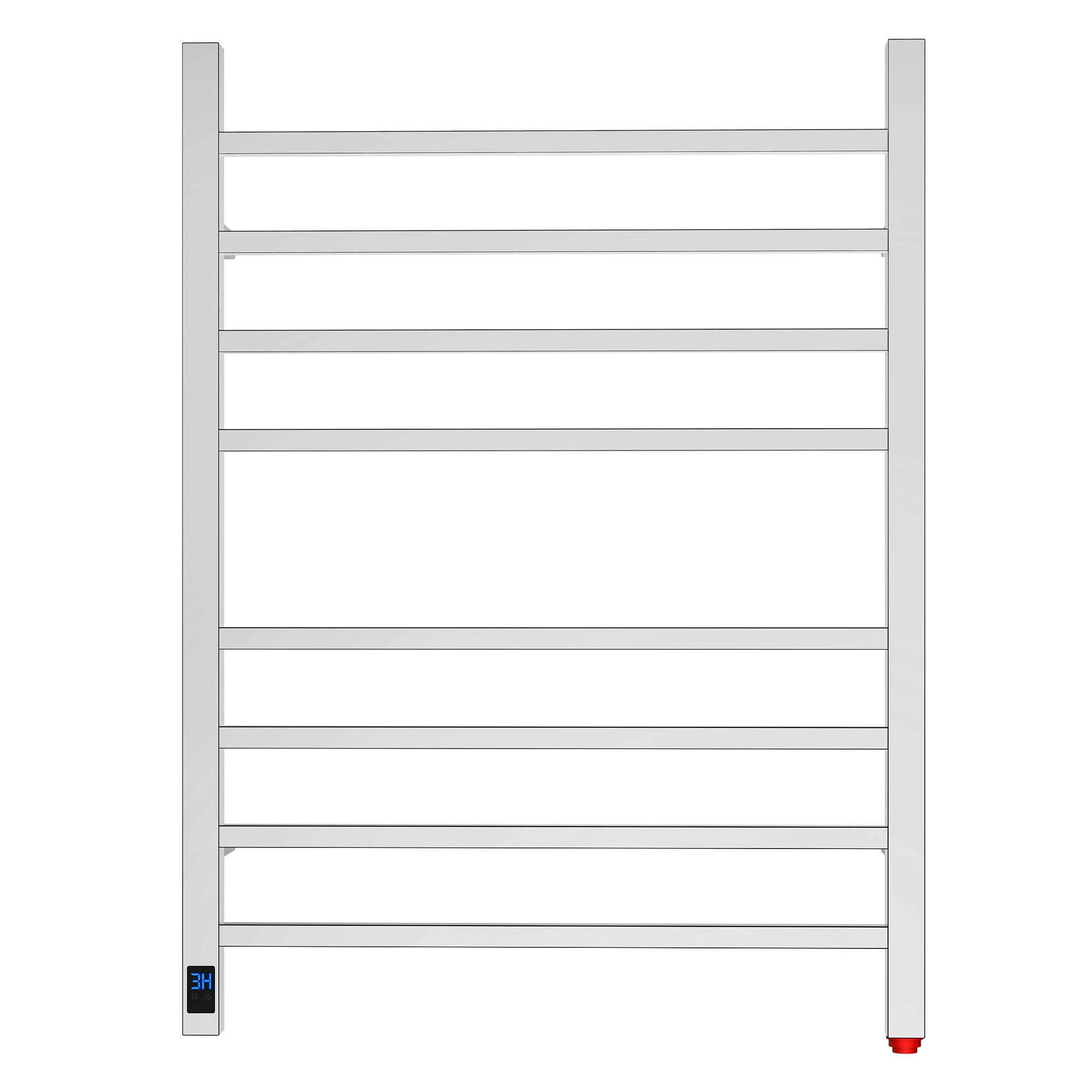 HEATGENE Electric Towel Warmer with Timer & Temperature Control - 8 Square Bar Wall-Mounted Towel Rack for Bathroom (Plug-in/Hardwired) - Mirror Polish Finish - Perfect for Spa, Luxury Hotels & Home Use