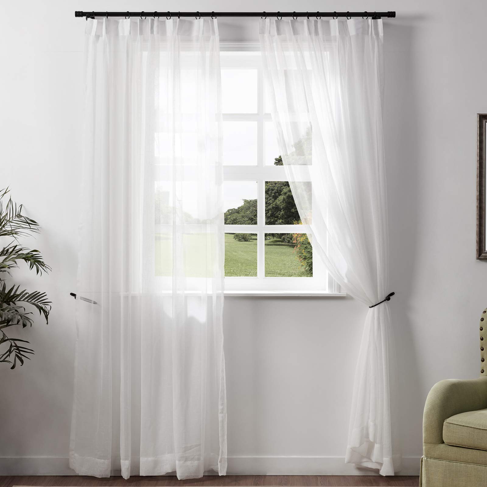ChadMade Extra Wide Semi-Sheer White Voile Linen Curtains - 120