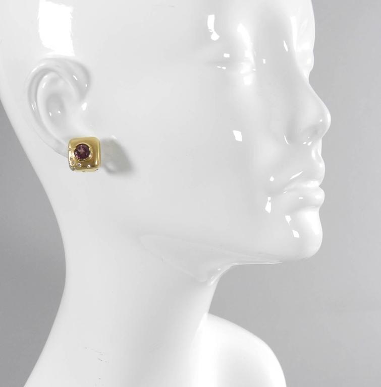 Angela Cummings Pink Tourmaline & Diamond 14K Brushed Gold Square Stud Earrings for Women - Perfect for Weddings, Parties & Special Occasions