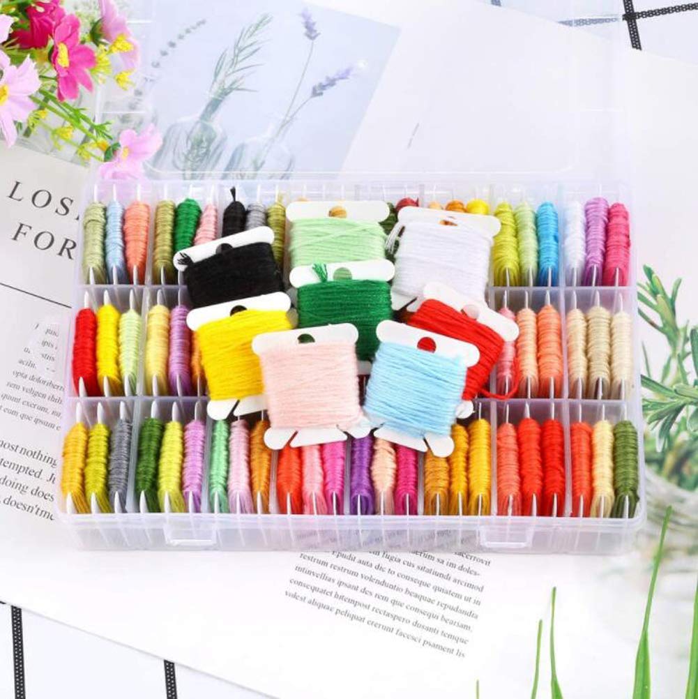 24-Slot Embroidery Floss Organizer Box with 50 White Plastic Bobbins & 552 Number Stickers - Cross Stitch Thread Storage for DIY Craft Projects, Sewing Kits, and Needlework Organization