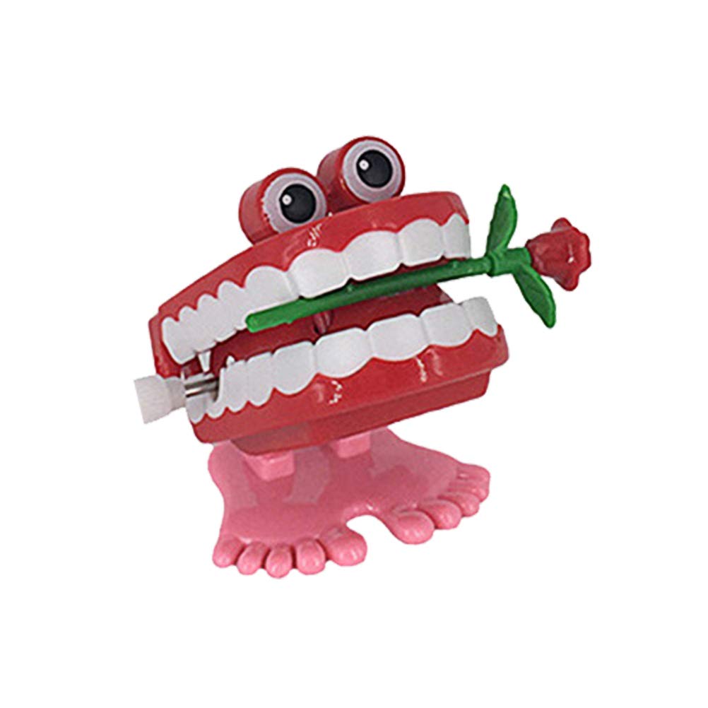 Funny Vibrating Wind Up Walking Teeth Toy with Eyes & Feet - Halloween Novelty Decorations for Parties, Gifts & Pranks (Rose Color)