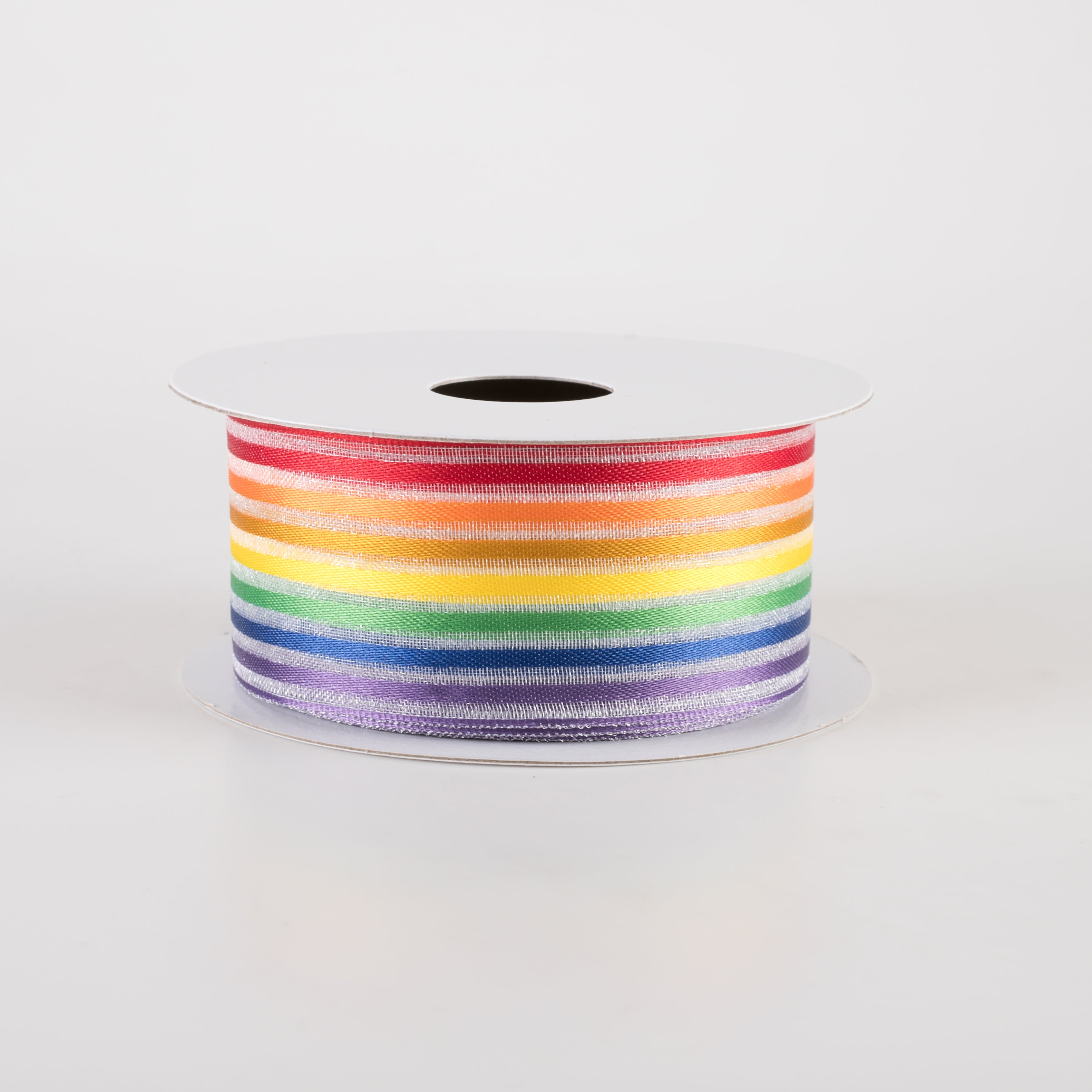 1.5 Inch Rainbow Stripes White Sheer Woven Ribbon - 10 Yards Bulk Roll for Gift Wrapping, DIY Crafts, Hair Bows, Scrapbooking & Party Decorations
