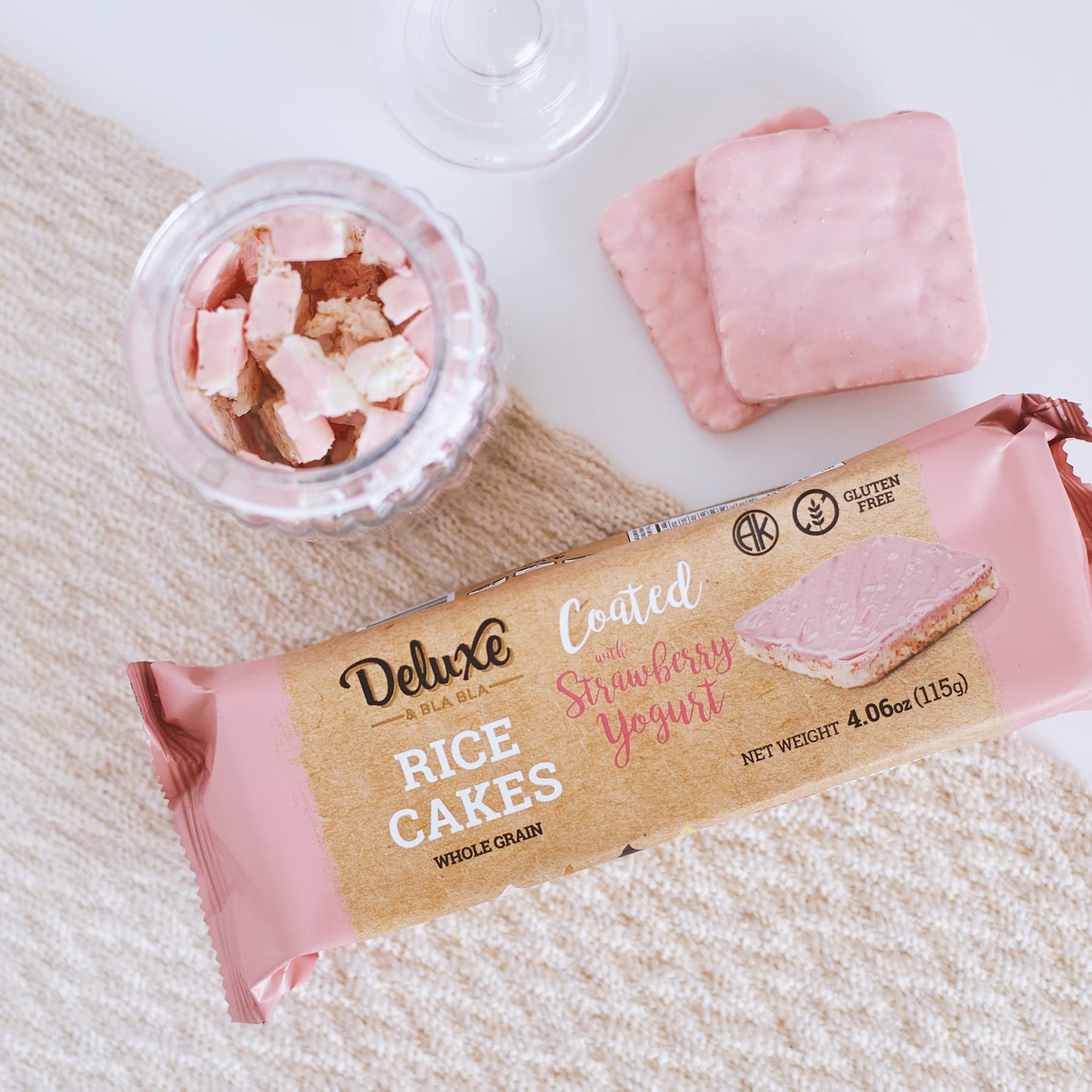 Deluxe Thin & Crispy Strawberry Yogurt Chocolate Rice Cakes - Kosher Certified, Gluten Free, Nut Free, Dairy Snack (Pack of 12) - Perfect for School Lunches, Office Snacks & Healthy On-the-Go Treats