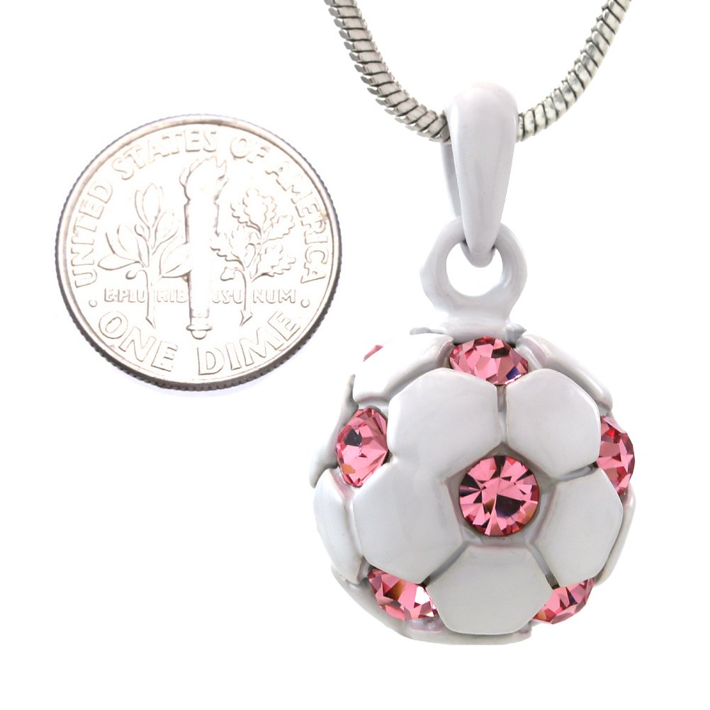 White Hot Pink Soccer Ball Pendant Necklace with Fuchsia Pink Stone - Stylish Sports Jewelry for Women & Girls - Perfect for Games, Gifts & Fashion Accessories