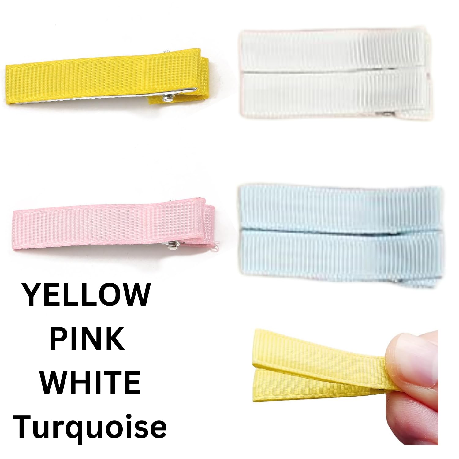 Ani Accessories 8-Piece Ribbon Hair Clips Set - Grosgrain Fabric Metal Alligator Barrettes & Duckbill Hairpins for Women & Girls - DIY Hair Accessories (White) - Perfect for School, Parties, Weddings & Everyday Styling