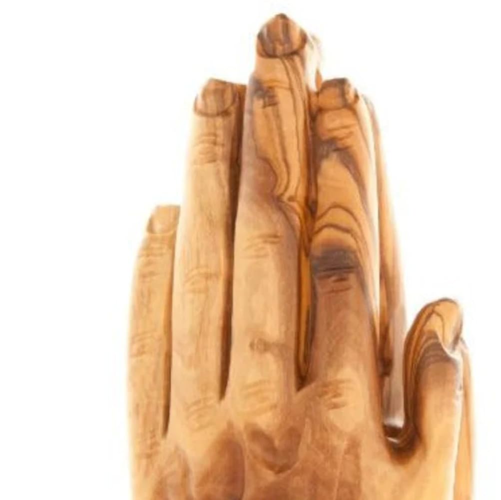 7.5 Inch Olive Wood Praying Hands Carving Handmade in Holy Land - Perfect for Home Decor, Religious Gifts & Spiritual Meditation