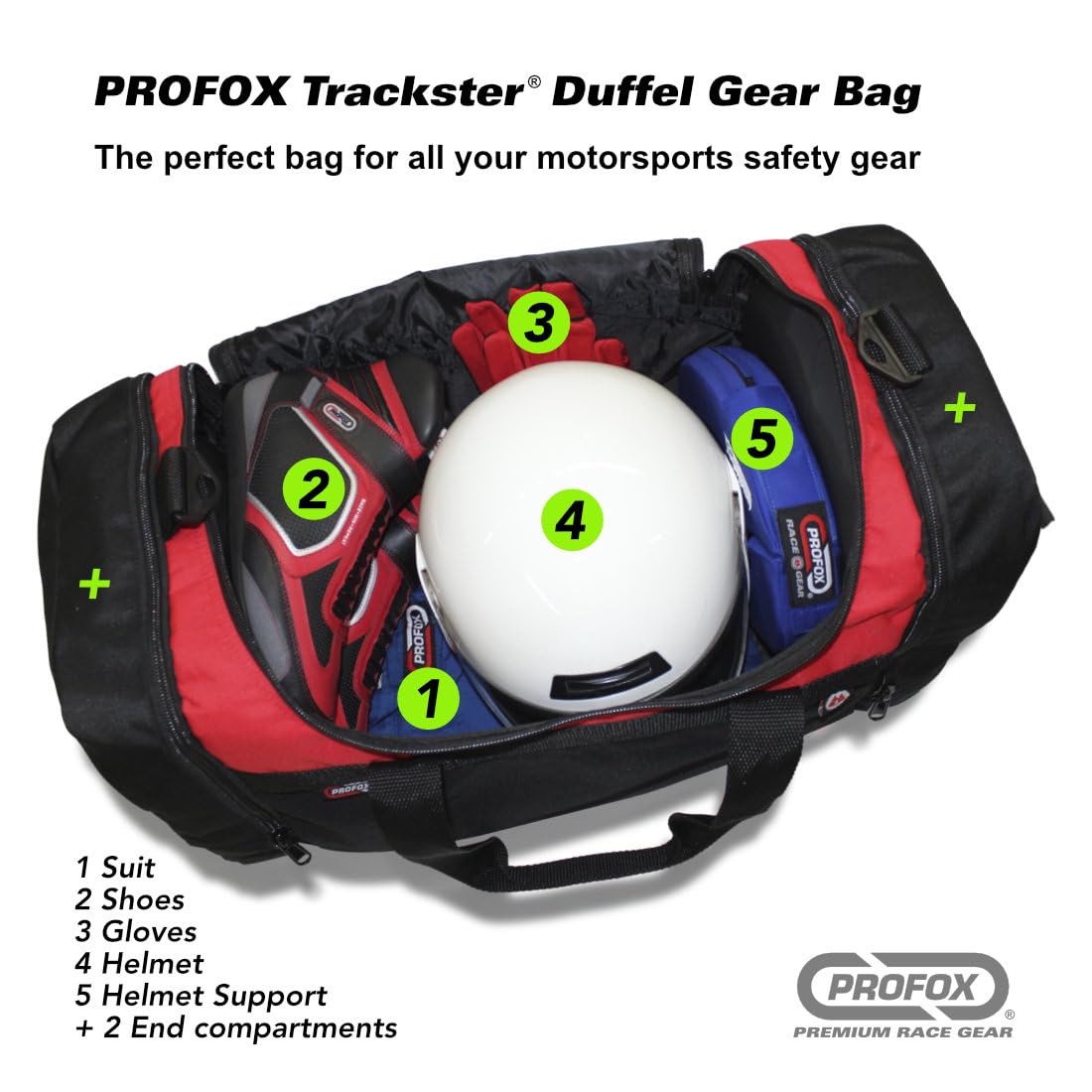 Trackster Auto Racing Motorsports Gym Gear Duffle Bag for Men & Women - Waterproof Sports Equipment Travel Bag (Black-Red) - Perfect for Gym, Travel, Racing Events & Outdoor Adventures