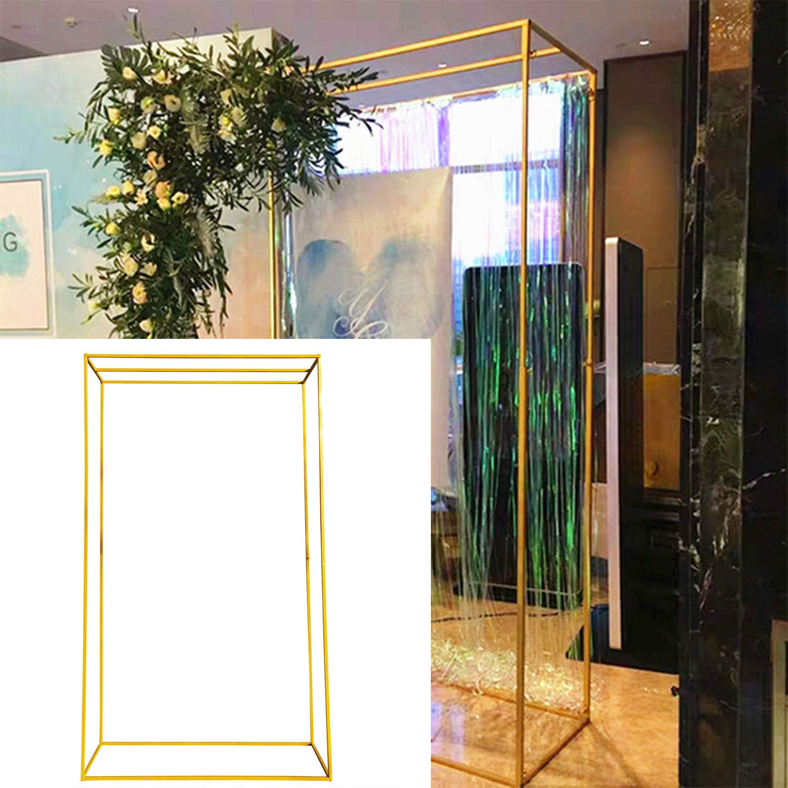 Golden Square Metal Wedding Arch Stand - Outdoor Wedding Backdrop Decor for Garden Ceremony, Birthday Party & Anniversary | Large Rectangle Balloon Flower Holder for Stunning Event Decorations