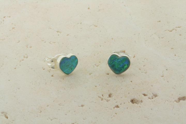 Opal Stud Earrings with Heart Design in Green Lime - Perfect for Casual Wear, Parties & Gifts