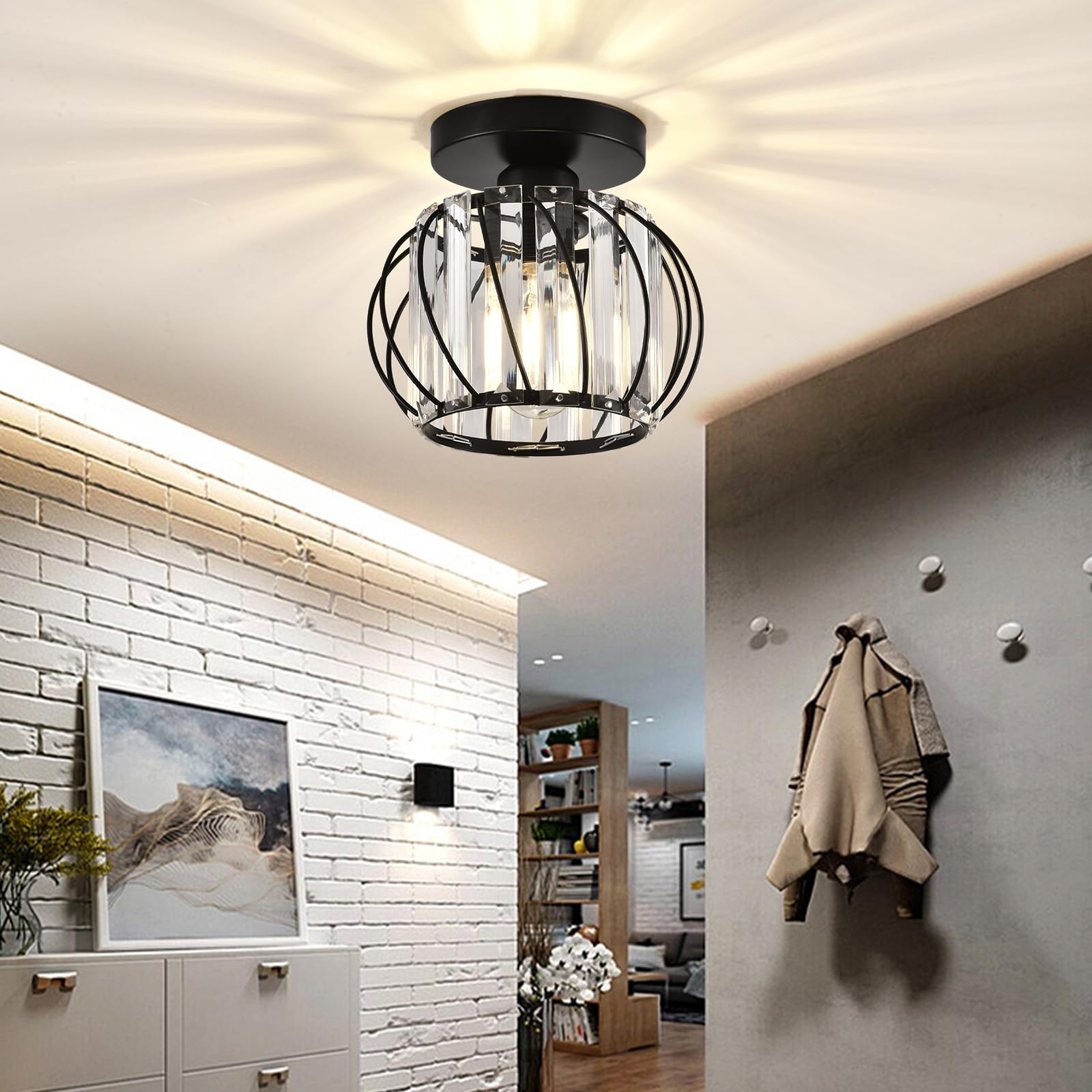 Black Crystal Chandelier Ceiling Light - Modern Elegant Lighting Fixture for Kitchen, Dining Room, Living Room, Hallway, Entryway, Balcony, Bar & Farmhouse Decor | Perfect for Home, Restaurant & Commercial Spaces
