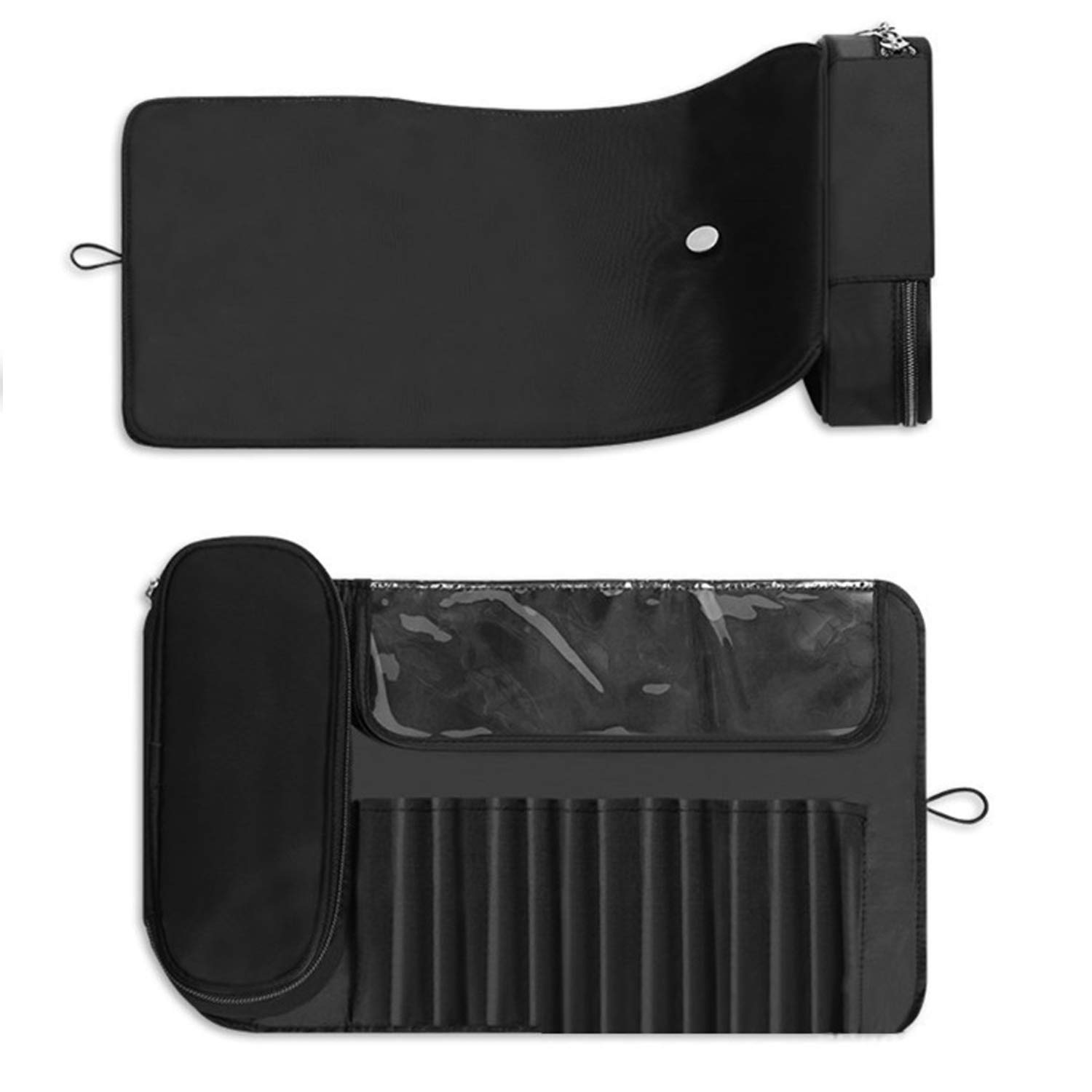 Travel Makeup Brush Case - Portable Roll Up Organizer for Brushes & Cosmetics (Black) - Perfect for Travel & Home Use