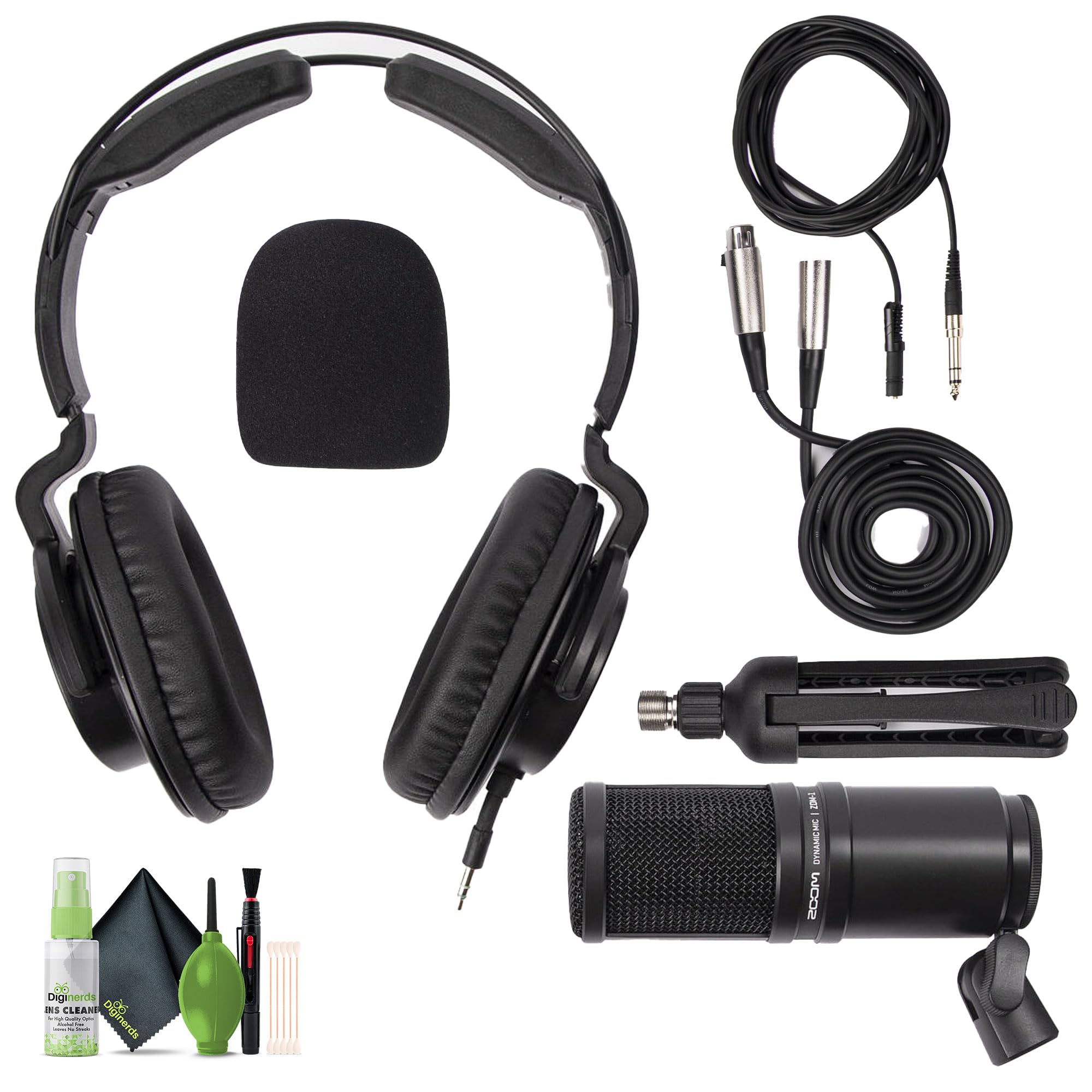 Zoom ZDM-1 Podcast Microphone Bundle - Professional Dynamic Mic with ZHP-1 Headphones, TPS-4 Tripod Stand, Pop Filter & 2m XLR Cable - Complete Podcasting Kit for Recording, Streaming & Voice Overs (Includes Cleaning Kit) - Perfect for Home Studios, YouTube Creators & Podcasters