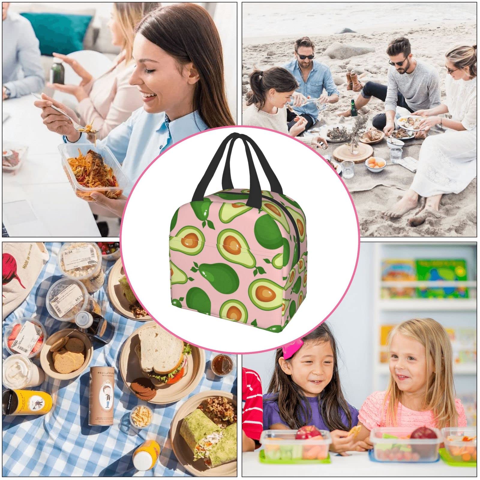 Avocado Pattern Insulated Lunch Box - Reusable & Portable Meal Container for Men & Women - Perfect for Work, Travel, Picnic & Outdoor Activities