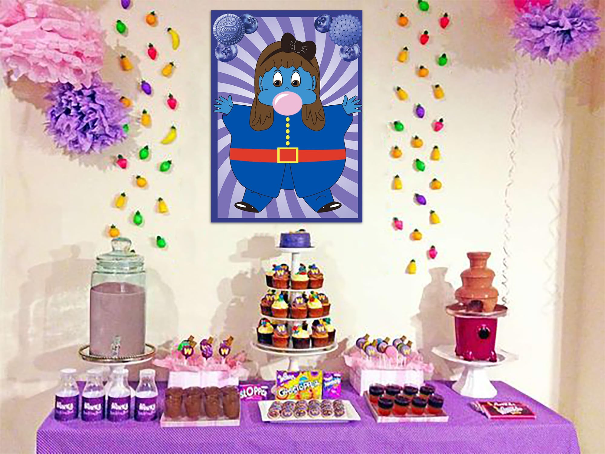 Chocolate Factory Party Decorations - Pin The Gum on Violet Game for Kids | Candyland Birthday Party Supplies, Halloween Cosplay & Kids Party Games | Perfect for Birthday Parties, Classroom Activities & Family Game Nights