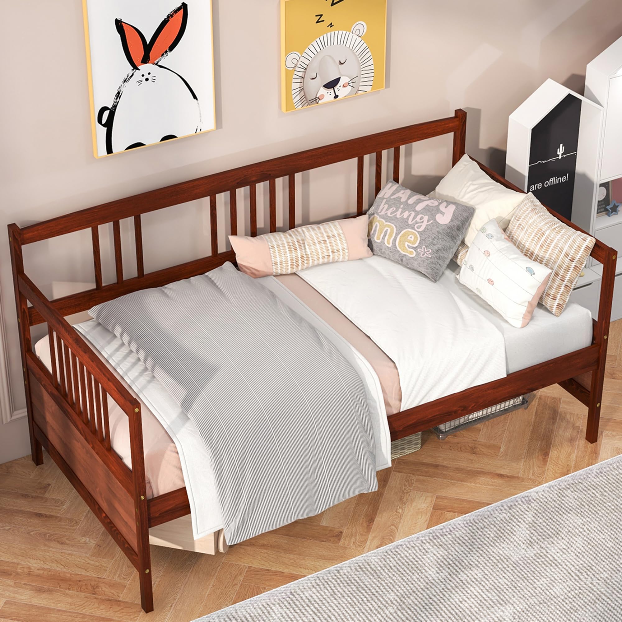 KOMFOTT Solid Wood Twin Daybed Frame with Wooden Slats Support - No Box Spring Needed - Sturdy Sofa Bed for Bedroom, Living Room & Guest Room - Perfect for Small Spaces & Multi-Purpose Use (Mattress Not Included)