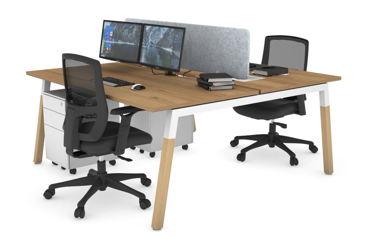 Quadro A Legs 2-Person Office Workstation with Wood Legs & Cross Beam - 1800L x 800W Dimensions with Cable Management Scallop | Perfect for Shared Workspaces & Home Offices