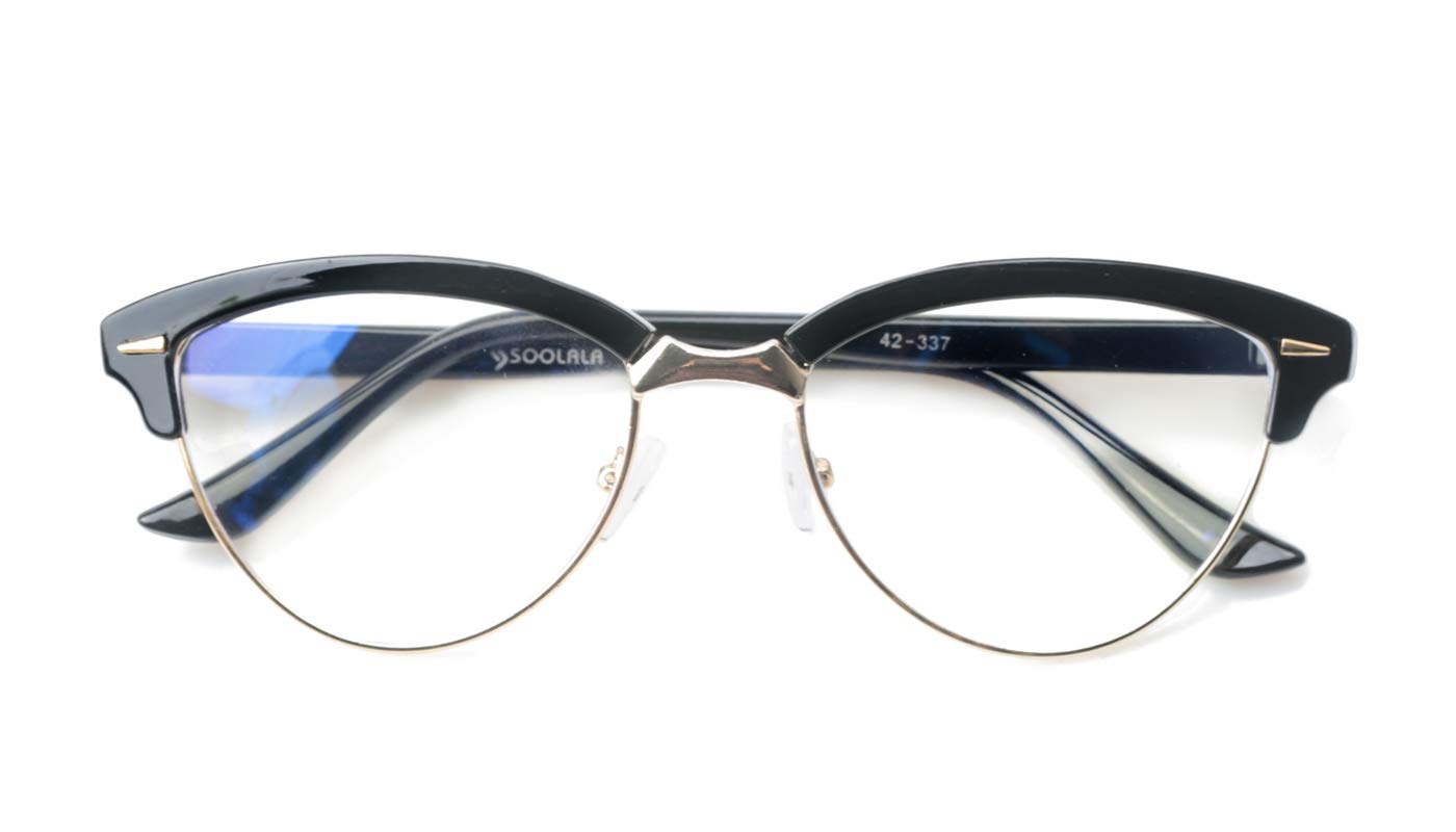 Blue Light Blocking Reading Glasses for Women - SOOLALA Half Frame Cat Eye Computer Glasses with Anti-UV Lenses - Perfect for Office Work, Screen Time & Digital Eye Strain Relief