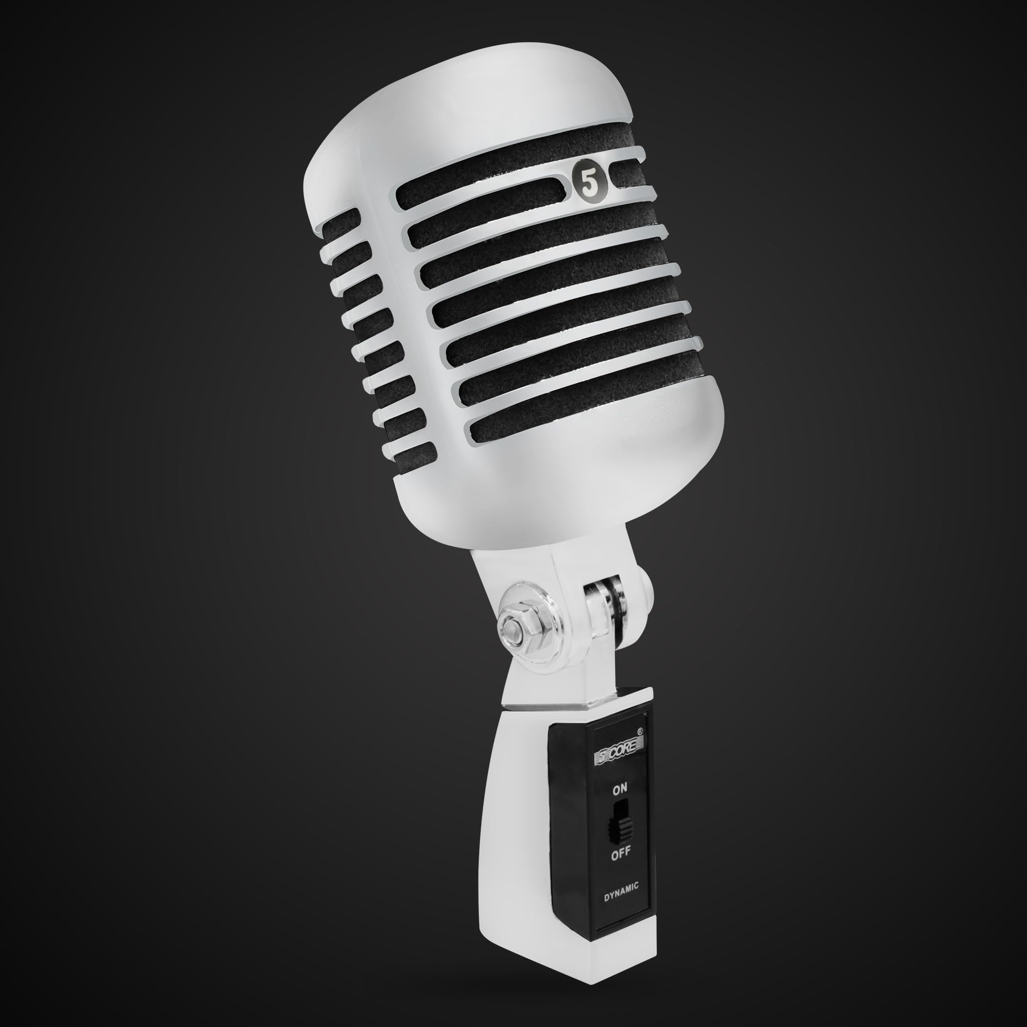 Vintage Dynamic Microphone with XLR Connector - 5 Core Professional Studio Mic for Live Singing, Recording & Broadcasting - Retro Style Corded Iconic Prop (RTRO MIC CH BLK) - Perfect for Home Studios, Podcasting & Stage Performances