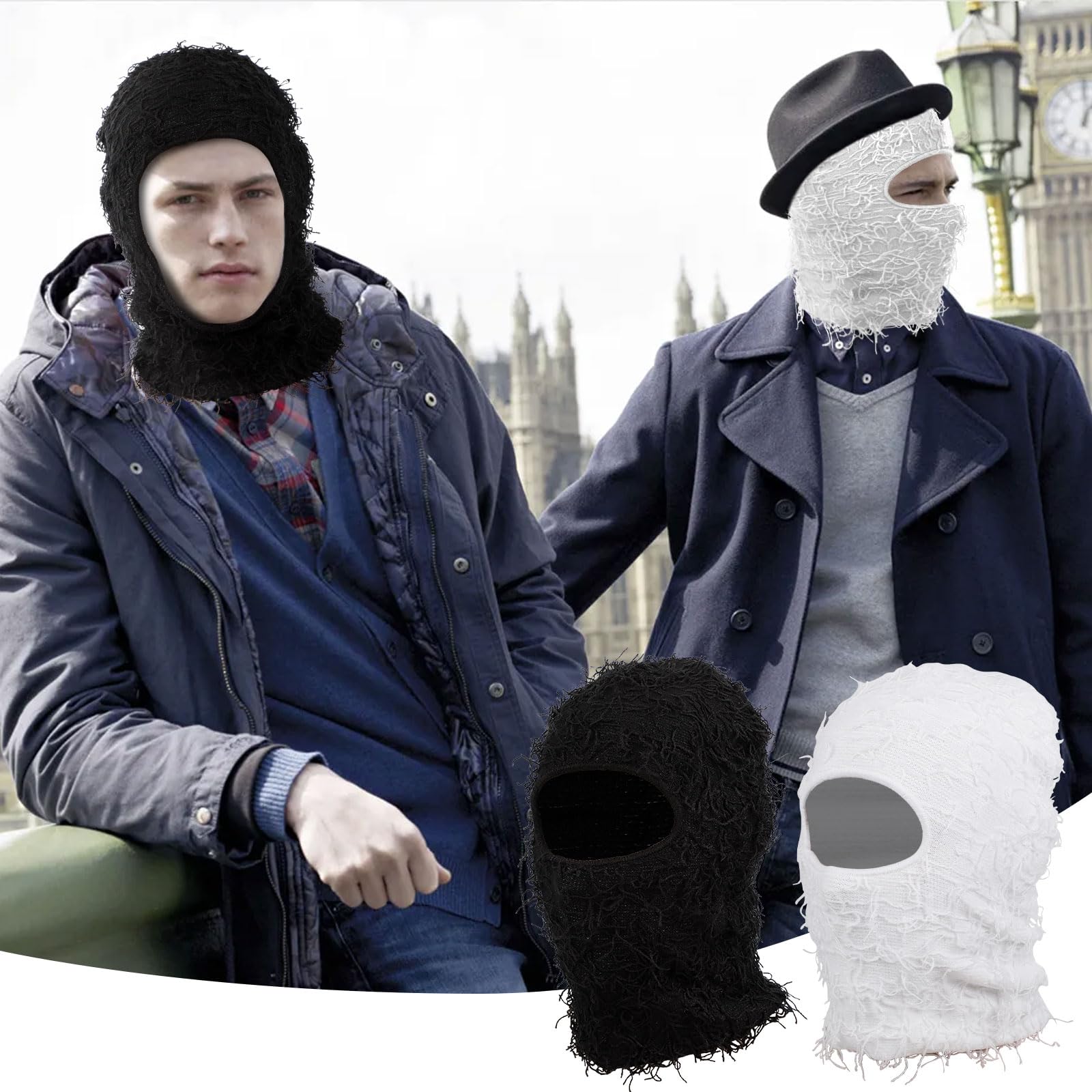 2 Pack Distressed Knitted Balaclava - Winter Full Face Ski Mask for Men & Women | Cold Weather Protection for Skiing, Snowboarding & Outdoor Activities