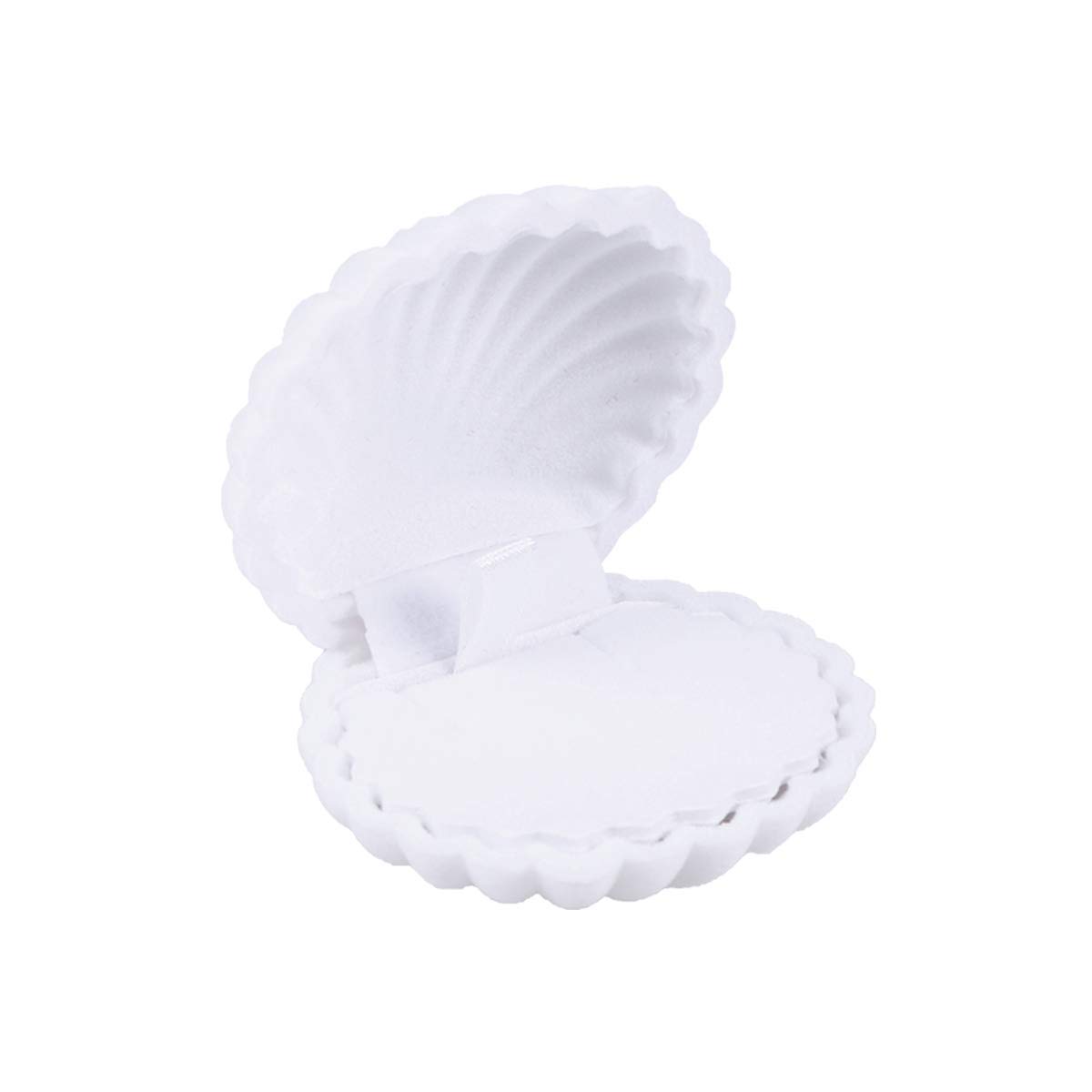 Elegant Sea Shell Shaped Velvet Jewelry Box - Perfect for Engagement Rings, Earrings, Necklaces & Bracelets | Wedding Gift, Bridal Shower Present & Jewelry Display Holder - White