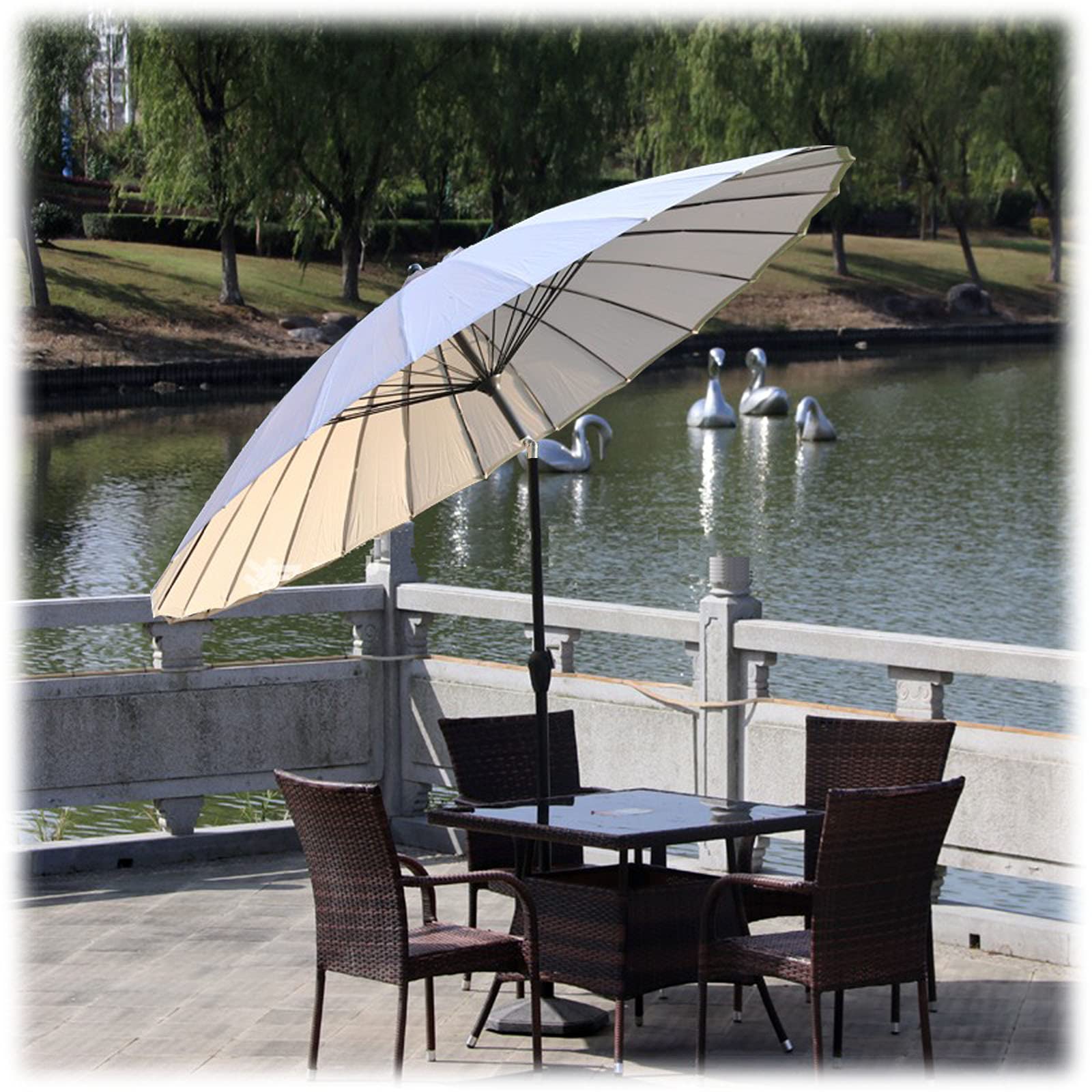 OOOMG 8.8ft Round Outdoor Patio Umbrella with Crank & Tilt - UPF40+ Sun Protection, Taupe Color - Perfect for Garden, Beach, Poolside & Backyard Relaxation
