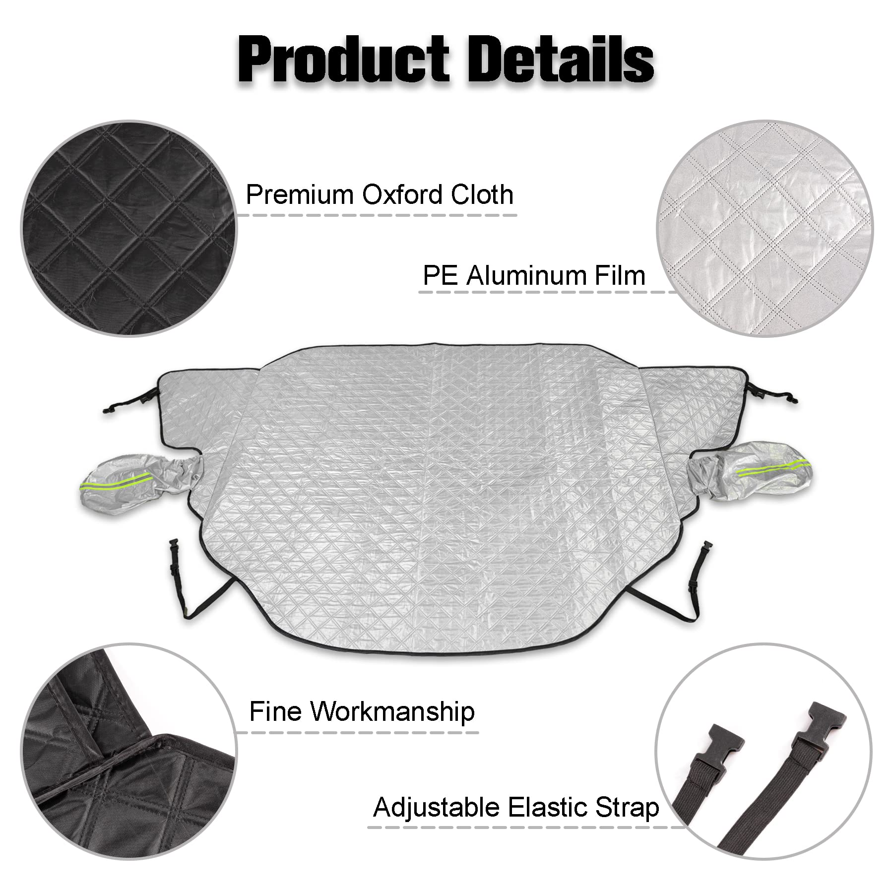Amiss 4-Layer Magnetic Windshield Snow Cover with Side Mirror Protectors - Universal Fit for SUV, Truck, Sedan, Van - Heavy Duty Winter Car Accessories (Silver) | Perfect for Snowy Days, Parking Protection & Extreme Weather Conditions