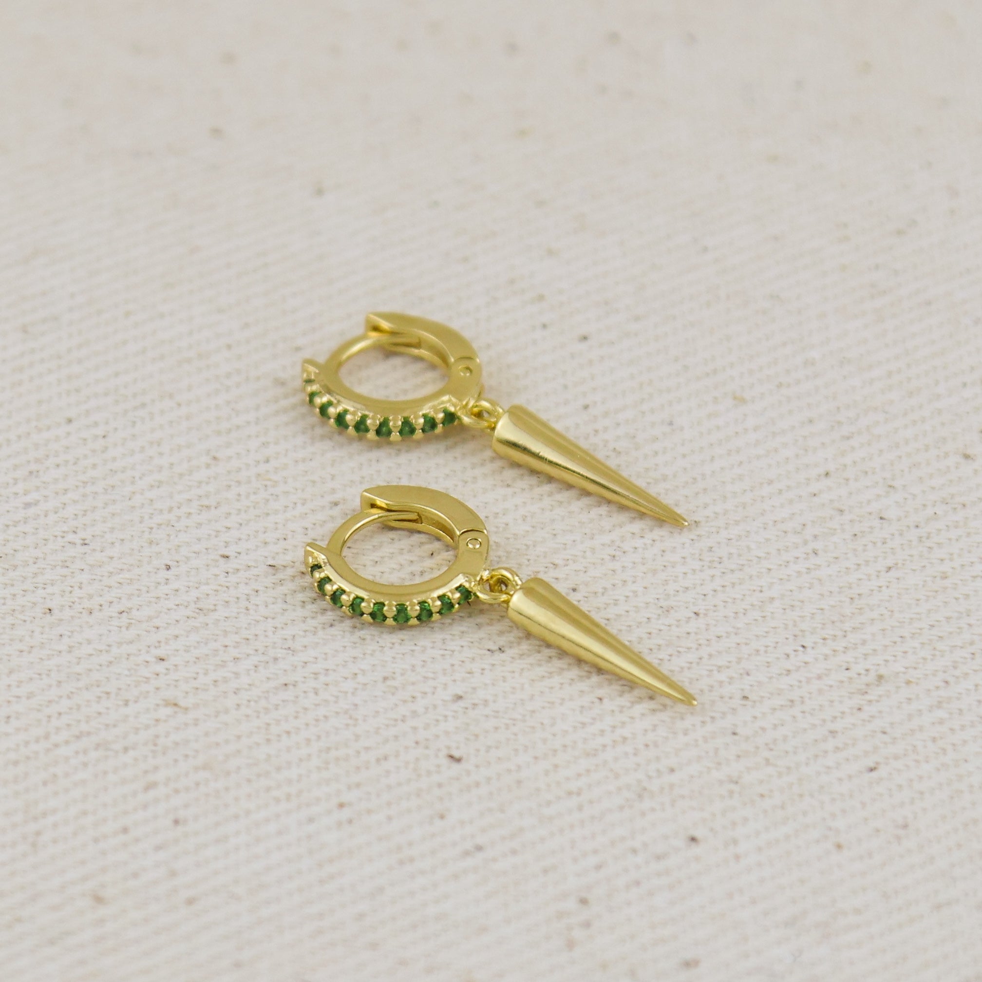 18K Gold Filled Emerald CZ Hoop Earrings with Spike Drop - Elegant Dangle Earrings for Women, Perfect for Parties, Weddings & Everyday Wear