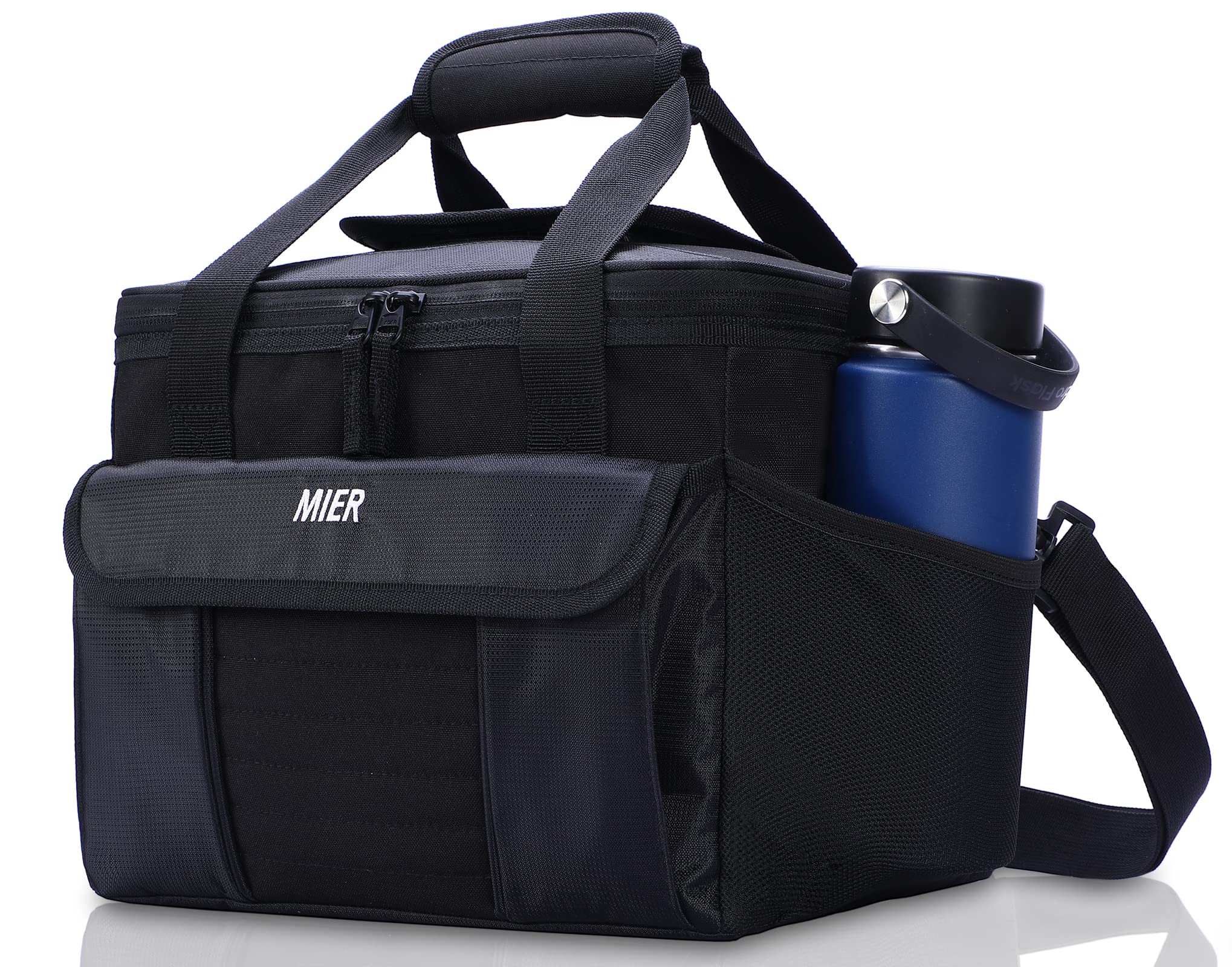 MIER Large Insulated Lunch Box Cooler Bag for Men - 18 Can Capacity, Soft Cooler for Work, Beach, Travel - Top Flap & Multiple Pockets - Black | Perfect for Office, Picnics, Camping & Outdoor Activities
