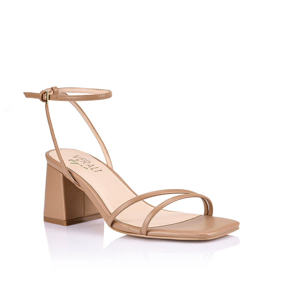 Stevie Block Heel Sandals for Women - Dark Camel Leather Comfortable Dress Shoes | Perfect for Weddings, Parties & Office Wear