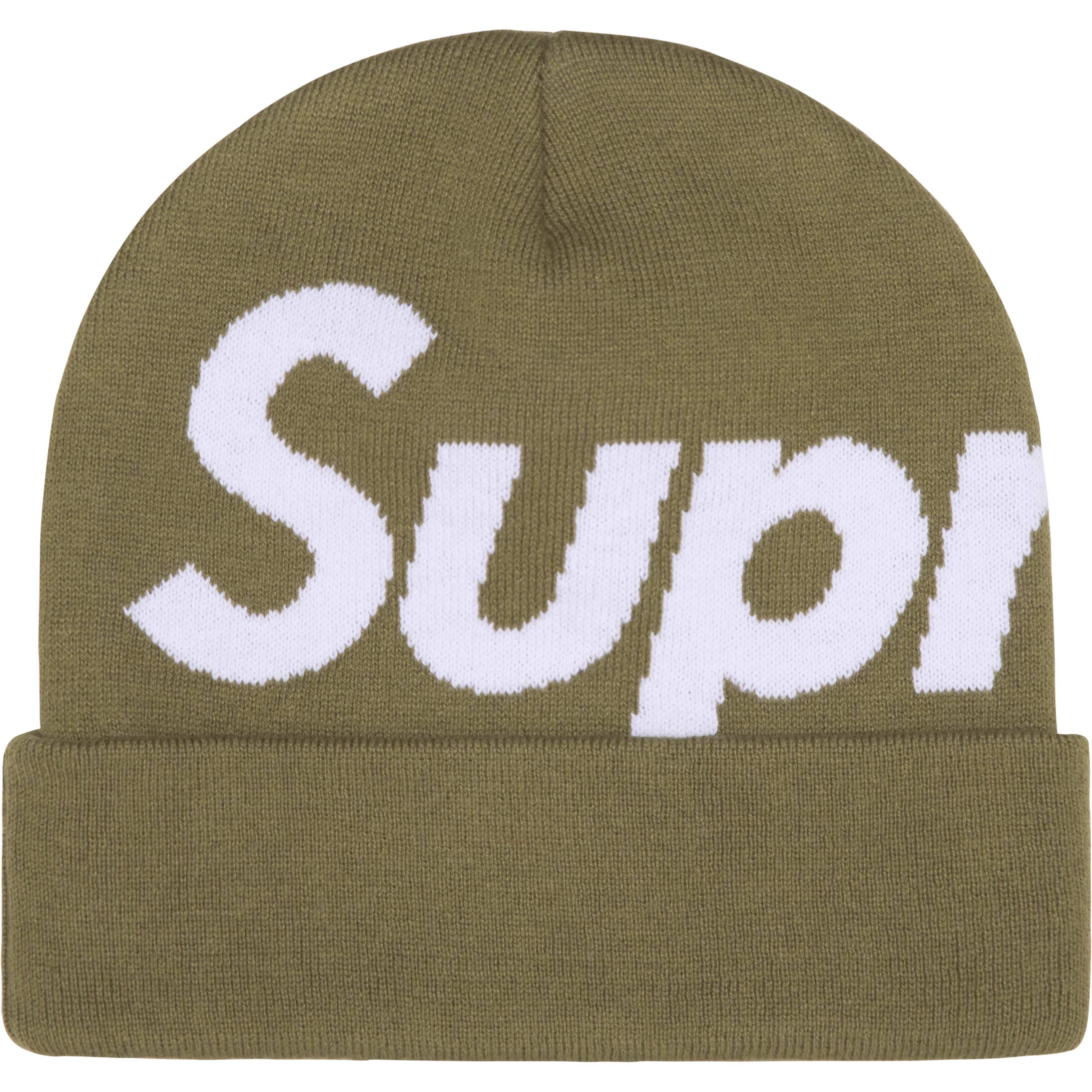 Supreme Big Logo Beanie - Light Olive Color Winter Hat for Men & Women - Perfect for Cold Weather, Streetwear Fashion & Outdoor Activities