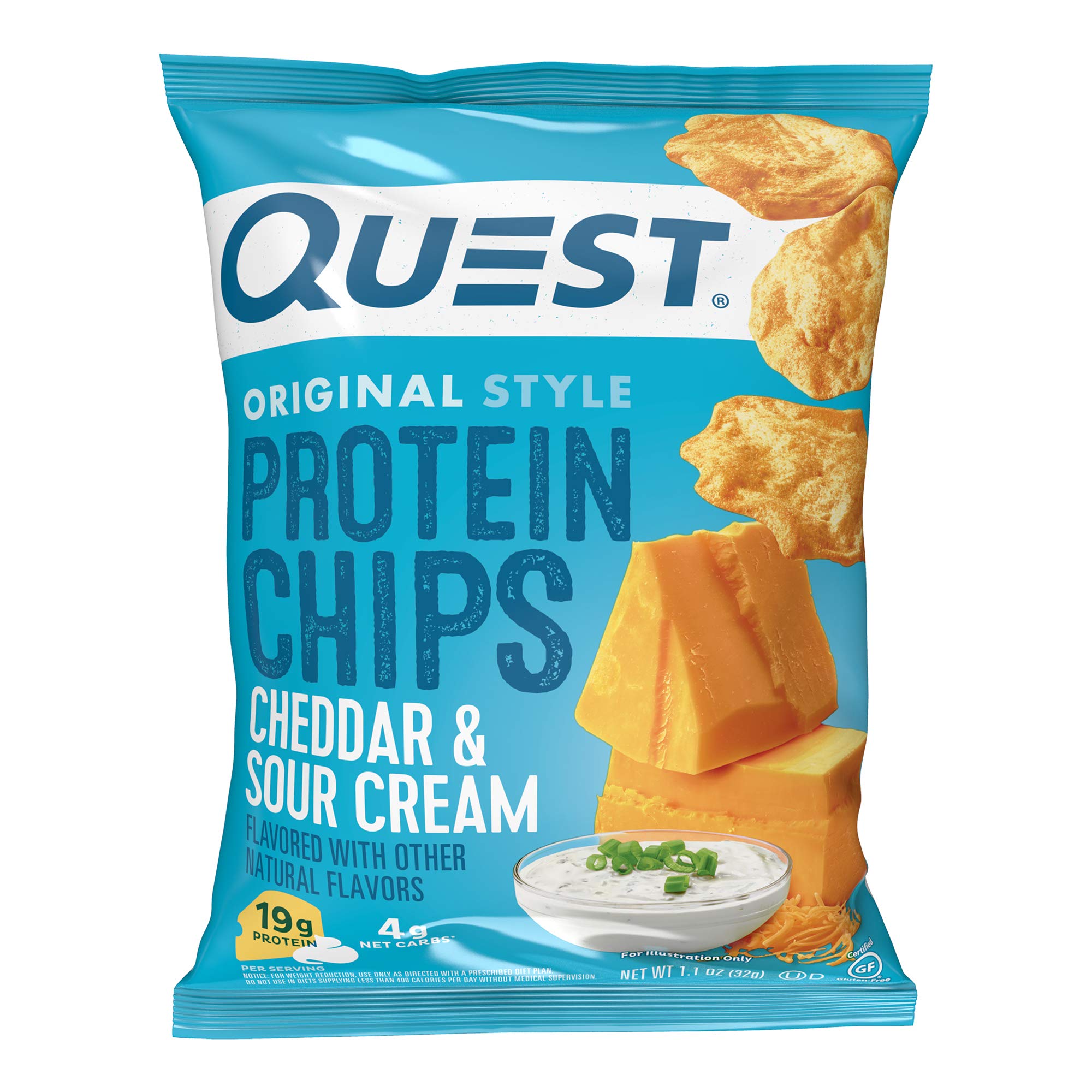 Quest Nutrition Protein Chips - Sour Cream & Onion & Cheddar, 1.1oz (12 Pack) | High Protein Low Carb Keto Snacks for Weight Loss, Gym & Healthy On-the-Go Lifestyle