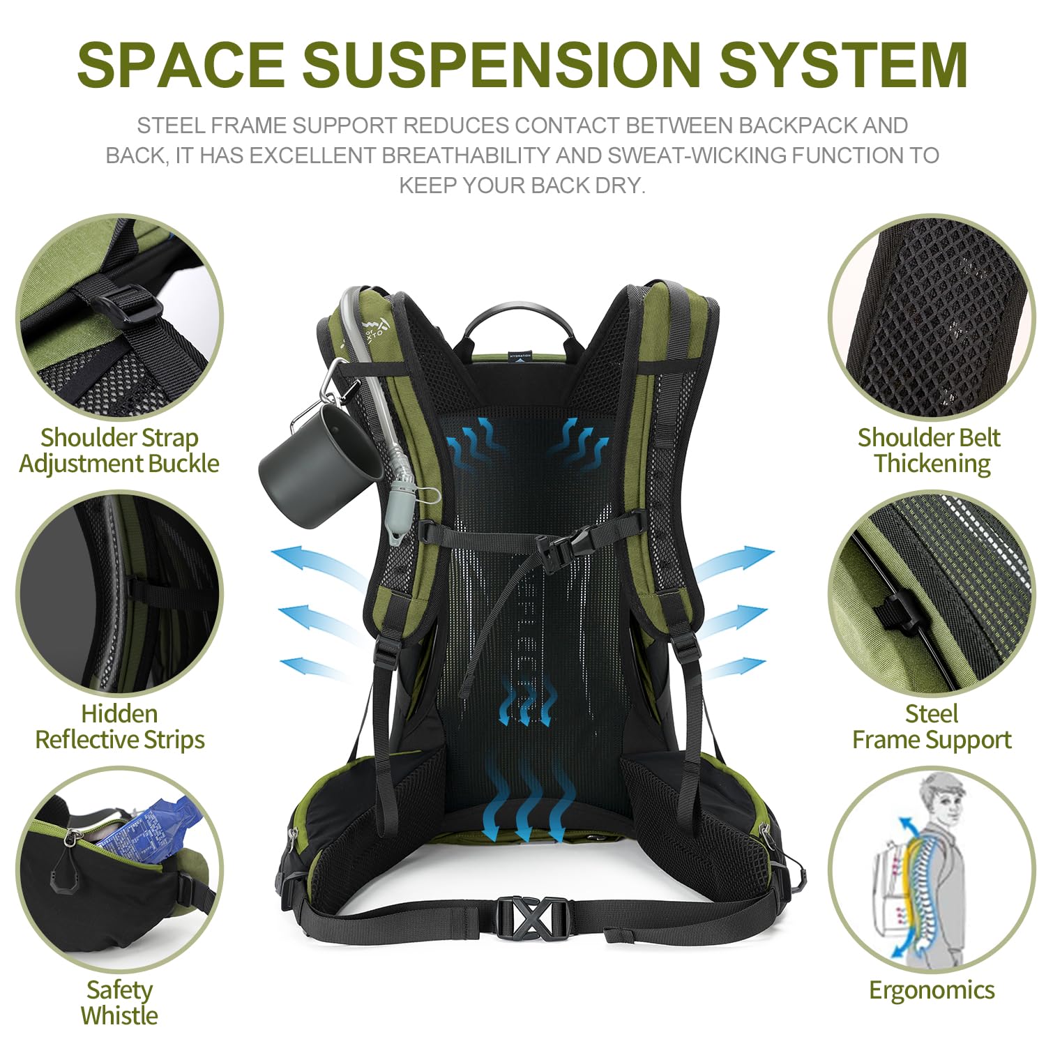 **35L Waterproof Hiking Backpack with 3L Hydration Bladder & Rain Cover - Lightweight Daypack for Camping, Trekking & Outdoor Adventures - Men & Women (Dark Green) - Perfect for Day Hikes, Travel & Backpacking**