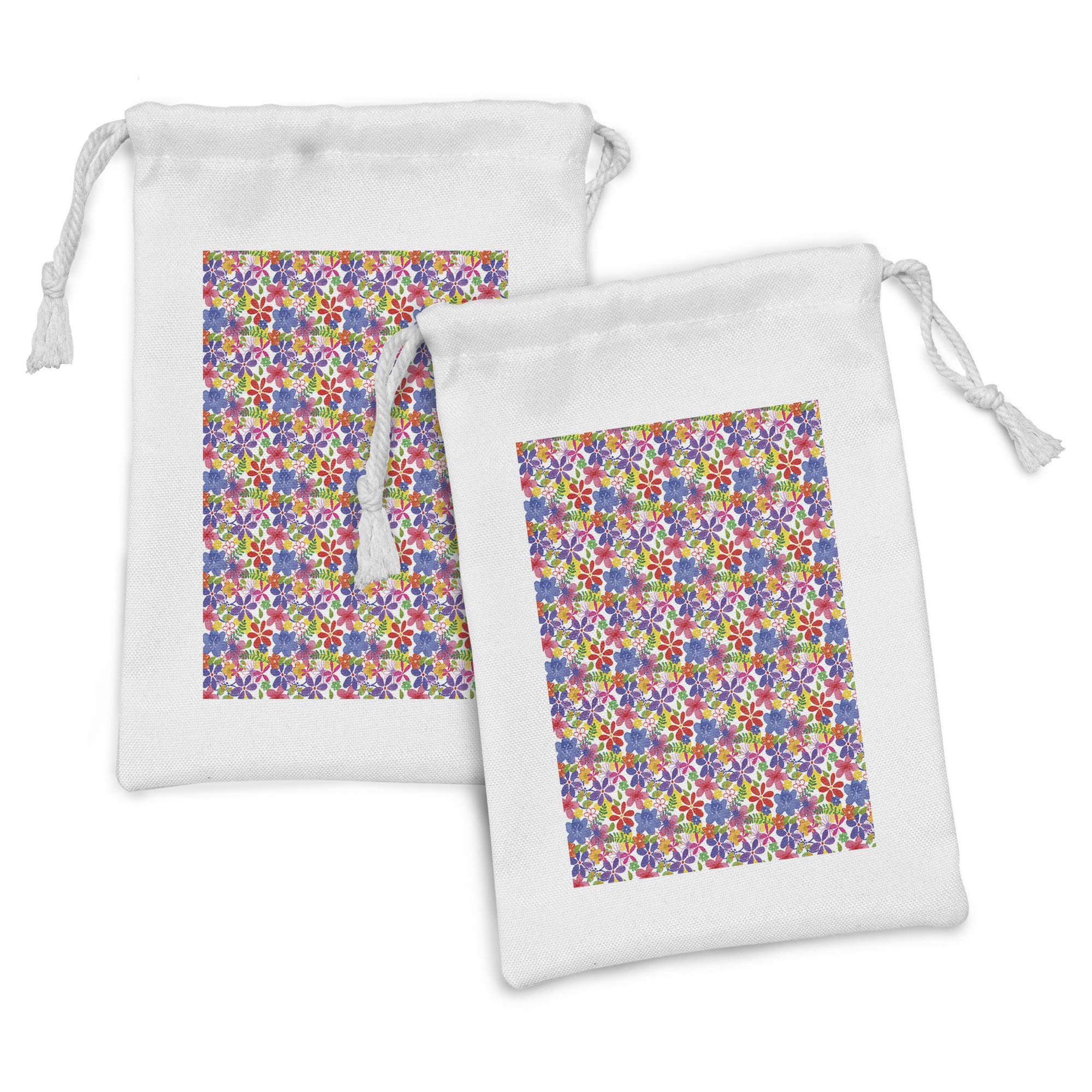 Ambesonne Spring Fabric Pouch Set of 2 - Floral Drawstring Bags with Childish Blossom Pattern (Lily, Daisy, Magnolia) - 9