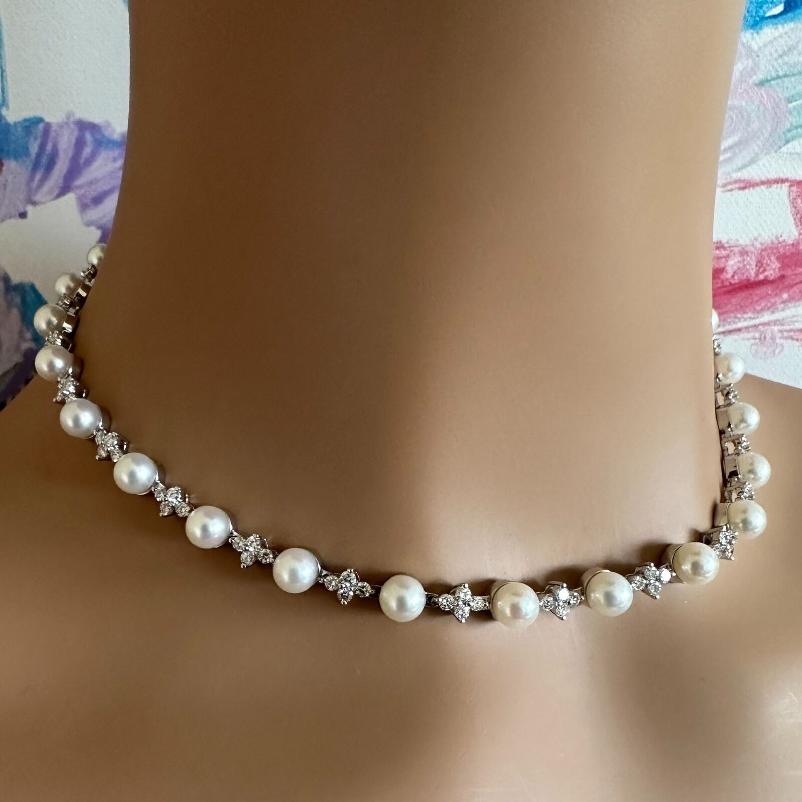 Authentic Tiffany & Co Platinum Diamond 6.5mm Pearl Necklace for Women - Elegant Jewelry Gift for Wedding, Anniversary & Special Occasions